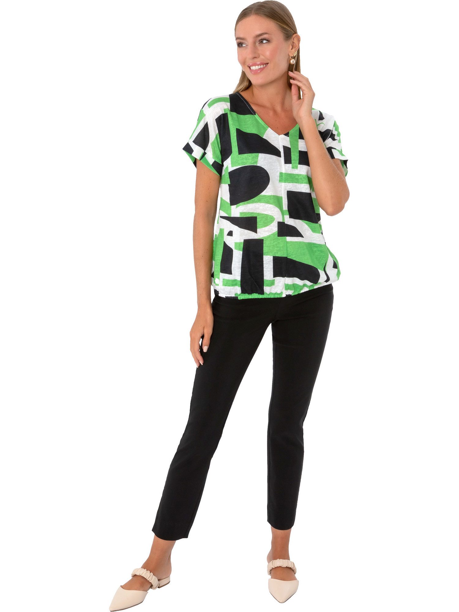 Estefania for woman Kurzarmshirt 194-1652, mit abstraktem Muster und Gummizug am Saum