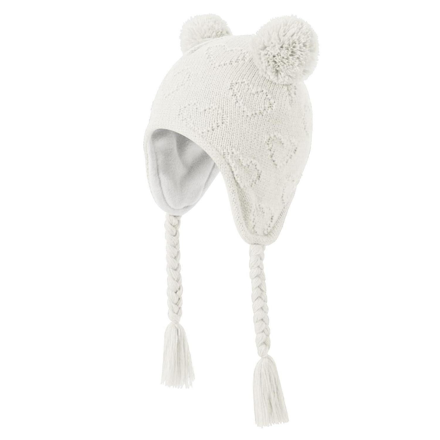 LuxusKollektion Bommelmütze Wintermütze Baby Kleinkind Bommel mit Ohrenklappen Weiß (1-St)
