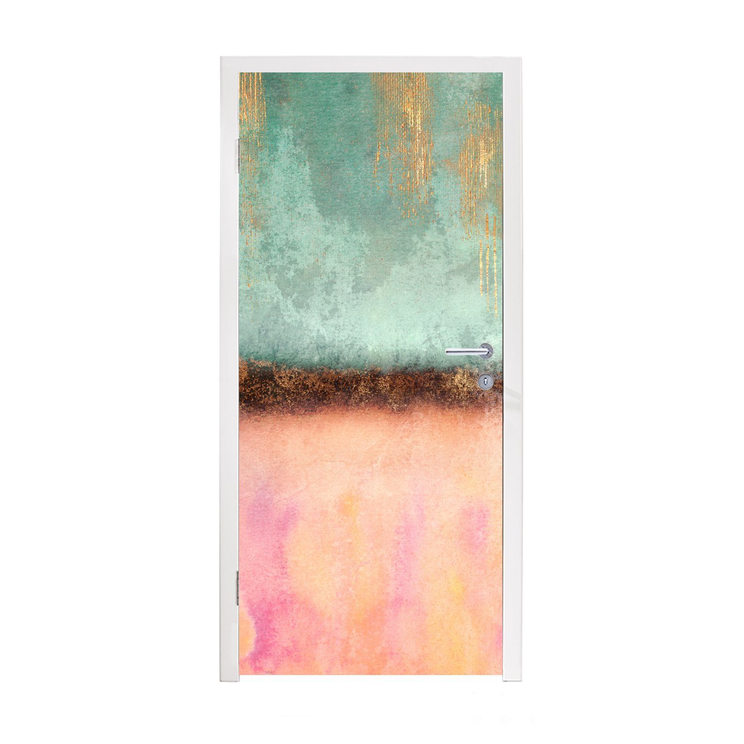 MuchoWow Türtapete Gold - Farbe - Abstrakt - Grün - Rosa, Matt, bedruckt, (1 St), Fototapete für Tür, Türaufkleber, 75x205 cm