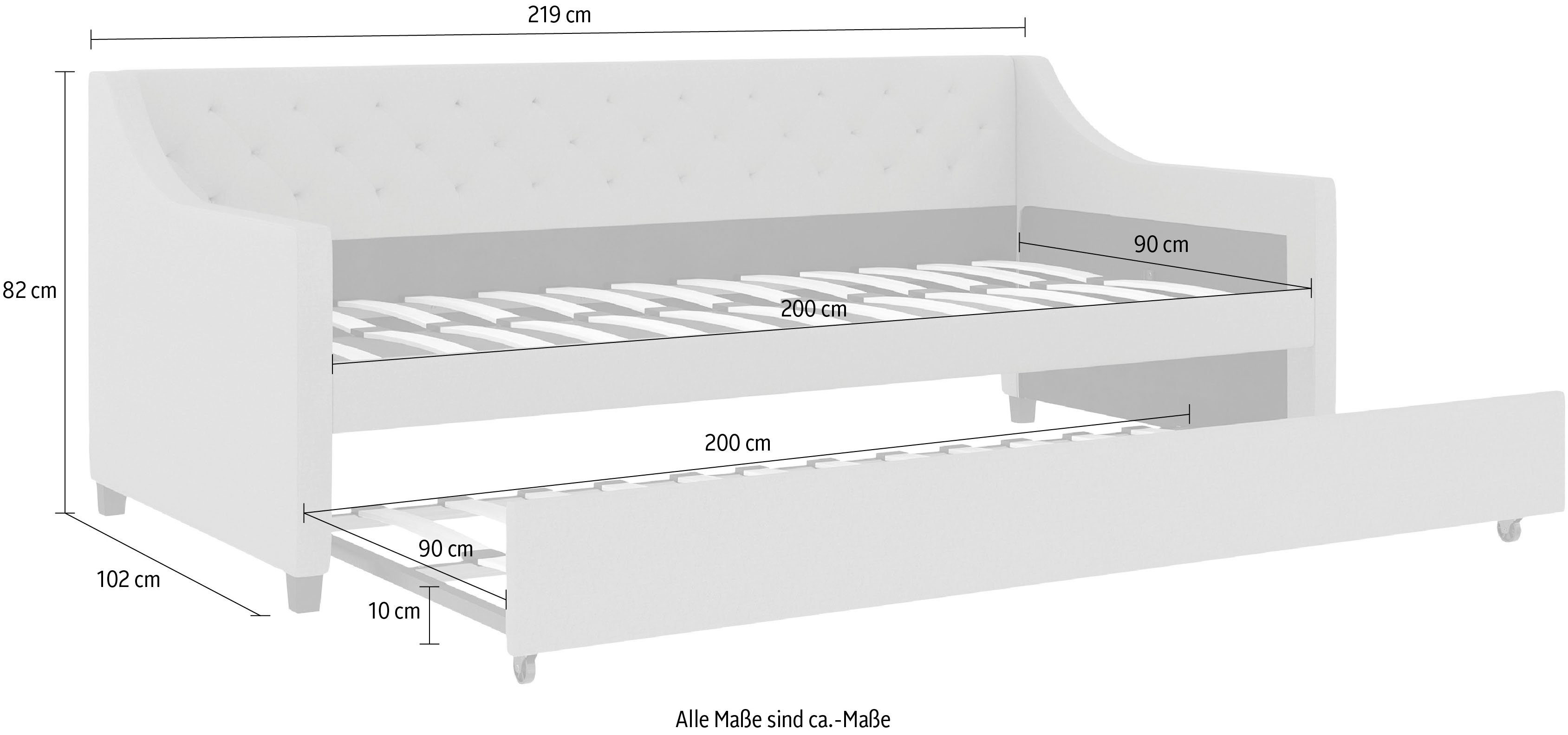 Timbers Ausziehbett Kempton, 90x200 cm je mit Rautenheftung, Liegeflächen gepolstert, 2 hellgrau