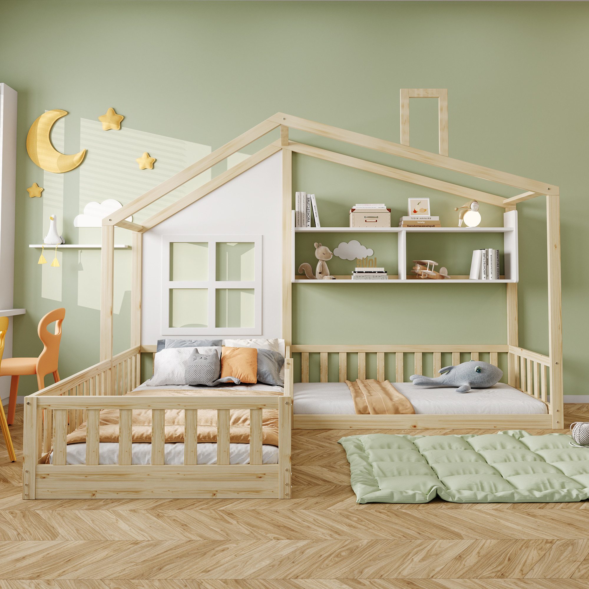 Merax Kinderbett 90x200cm/140x70cm mit Lattenrost (Geeignet für zwei Kinder günstig online kaufen