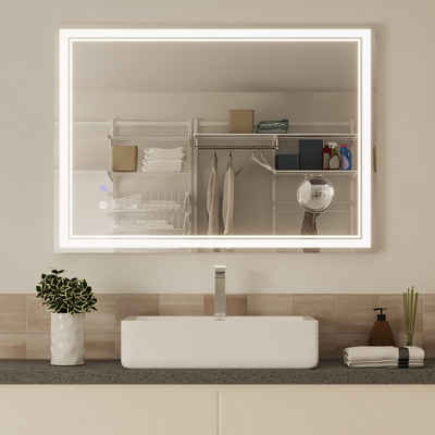 Meerveil Badspiegel Badezimmerspiege (IP44), 80x60cm mit Touch-Schalter und Beschlagfrei, 5Fach-Lupe Abnehmbar