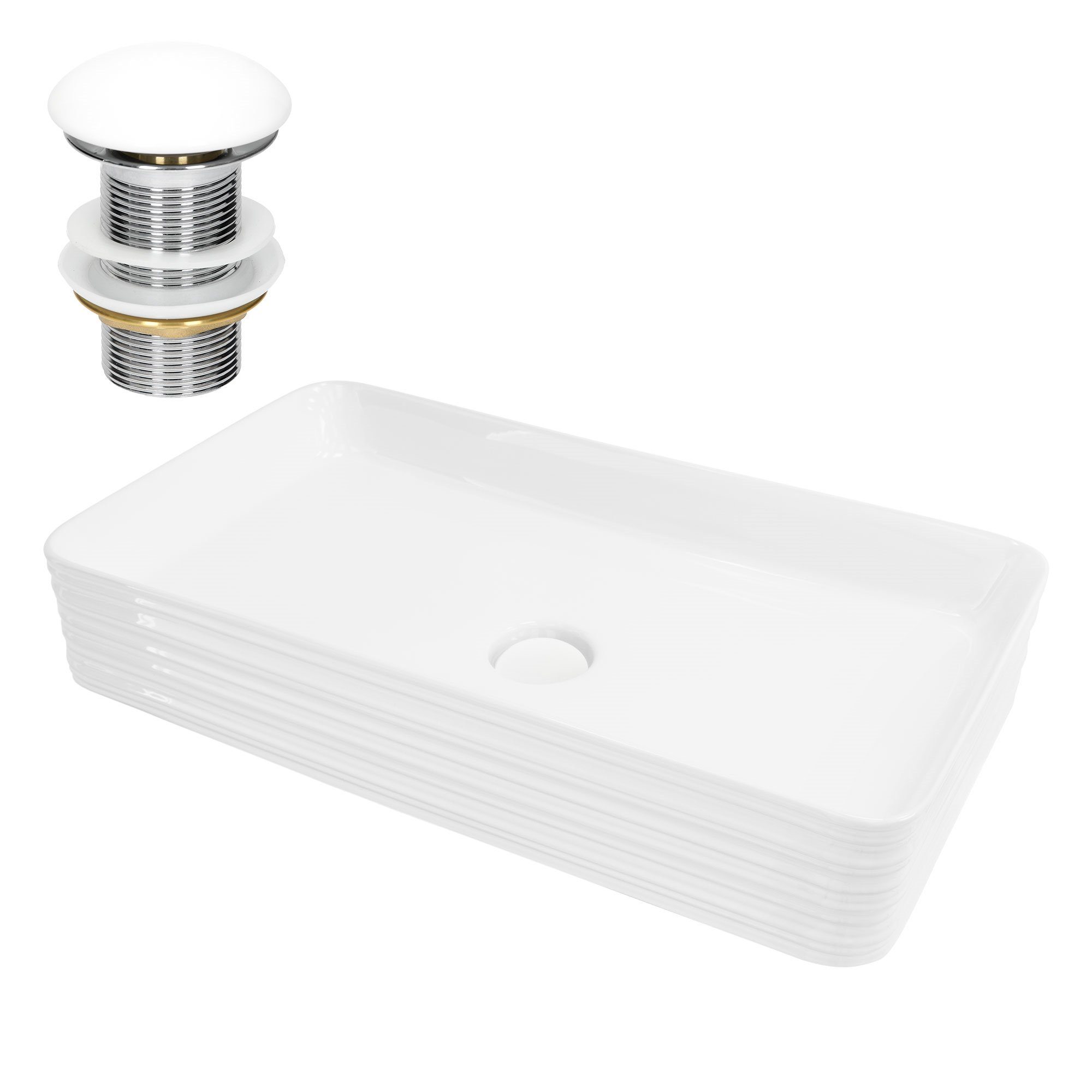 LuxeBath Waschbecken Waschtisch Aufsatzwaschbecken aus Keramik für Badezimmer / Gäste-WC, Handwaschbecken Weiß inkl. Ablaufgarnitur ohne Überlauf