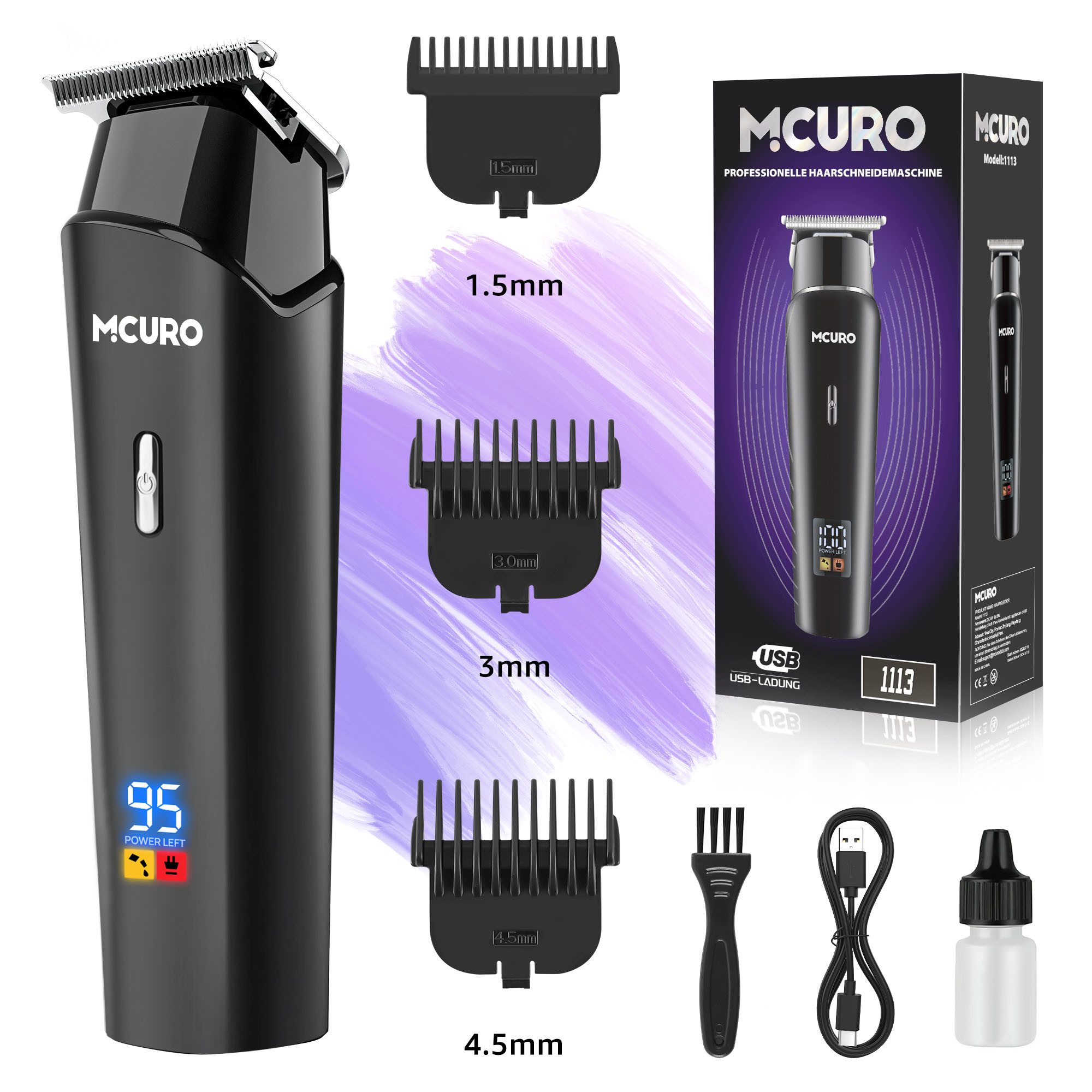 MCURO Haarschneider Herren Haarschneidemaschine Profi, Bartschneider, Haartrimmer USB-C Schnurlos LCD Anzeige