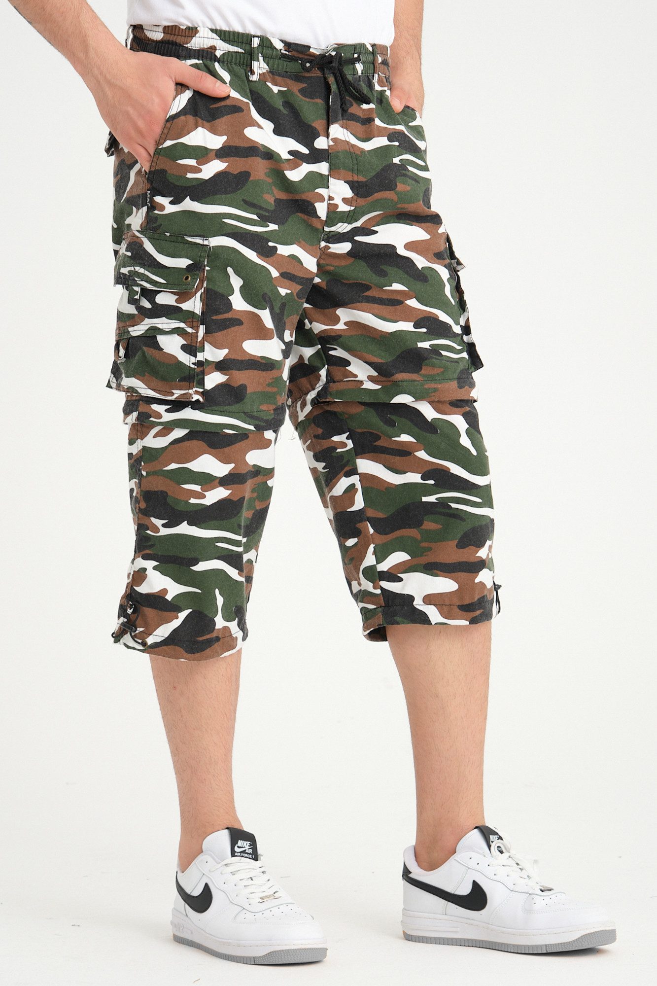 Kendindza Collection Cargoshorts Zipp Off Bermuda Shorts Herren kurze Hose 3/4 Hose Cargo Camouflage Taschen abnehmbare Beine kurze Hose Herren Cargoshorts Sommer