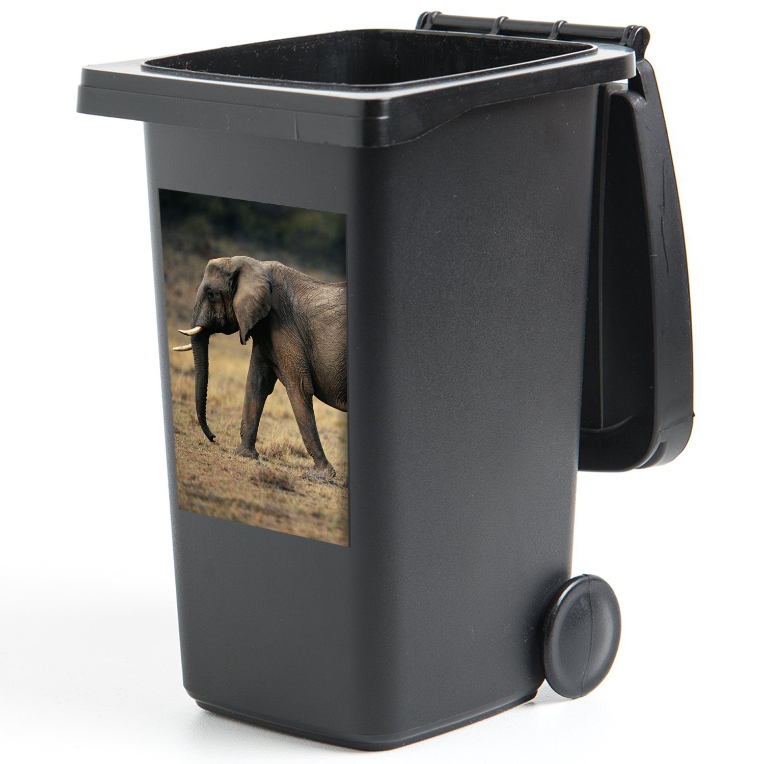 Container, St), Abfalbehälter Savanne MuchoWow Elefant - Natur Tiere - Mülltonne, (1 Mülleimer-aufkleber, - Sticker, Wandsticker