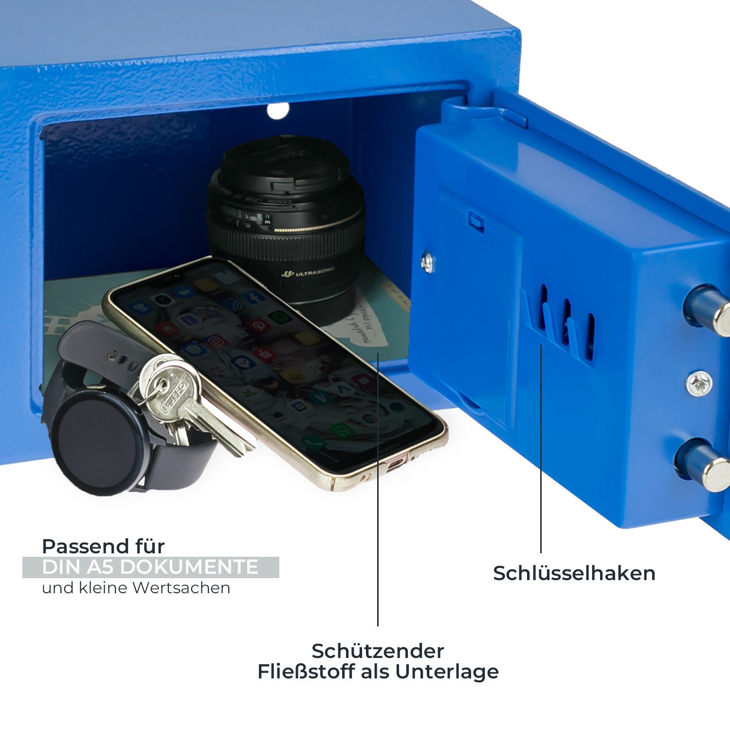 HMF Möbeltresor Robuster Tresor aus Stahl, Schließfach mit Elektronischem Schloss, 23 x 17 x 17 cm, blau
