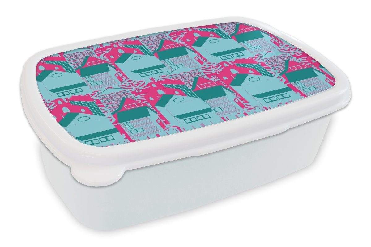 Mädchen - Lunchbox weiß Haus, Muster - und Kinder Jungs für Brotdose, und Abstrakt MuchoWow Erwachsene, Brotbox für (2-tlg), Kunststoff,
