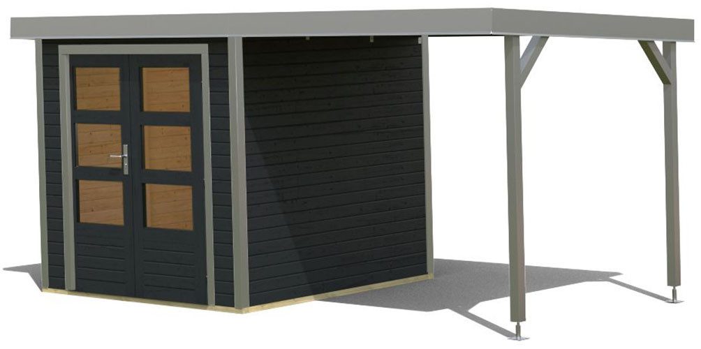 Karibu Gartenhaus Jupiterino 2 SET, in verschiedenen Farben, BxT: 453x235 cm, (Set), inkl. Anbaudach