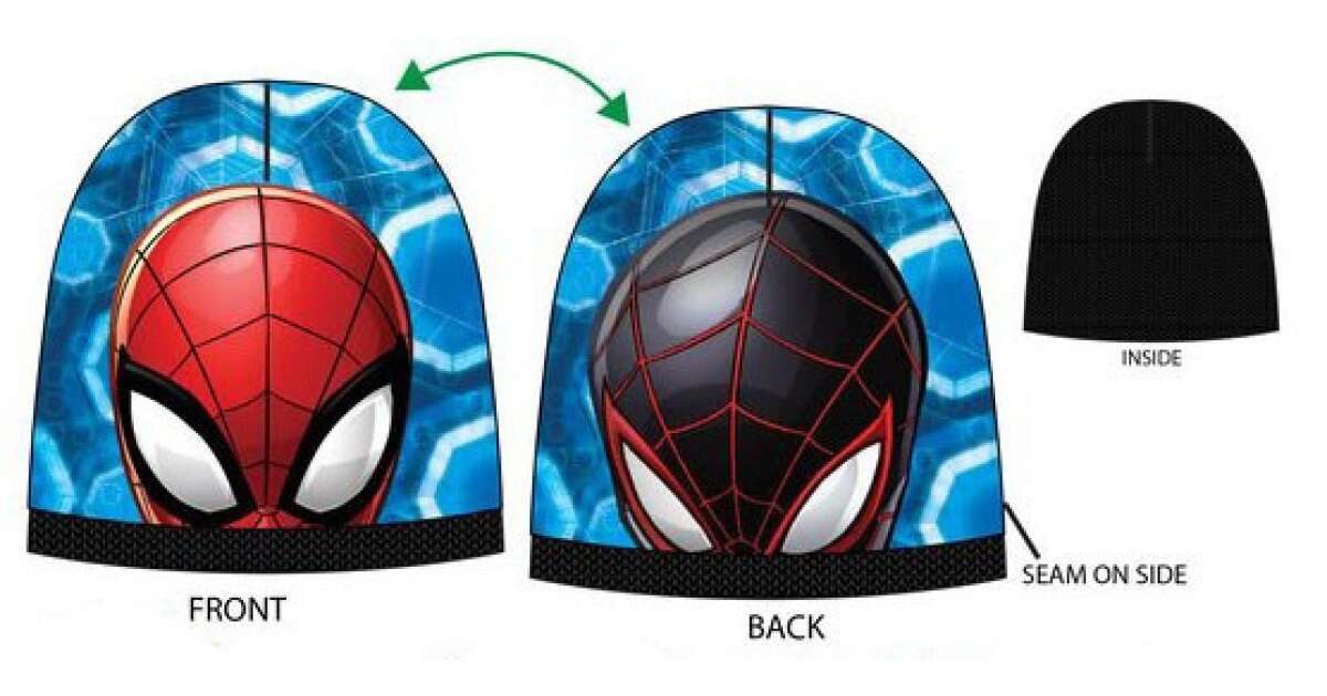 Spiderman Wendemütze Spider-Man Kinder Wendemütze 52 cm Blau Rot Schwarz (1-St) wendbar; zwei unterschiedliche Spider-Man Motivseiten