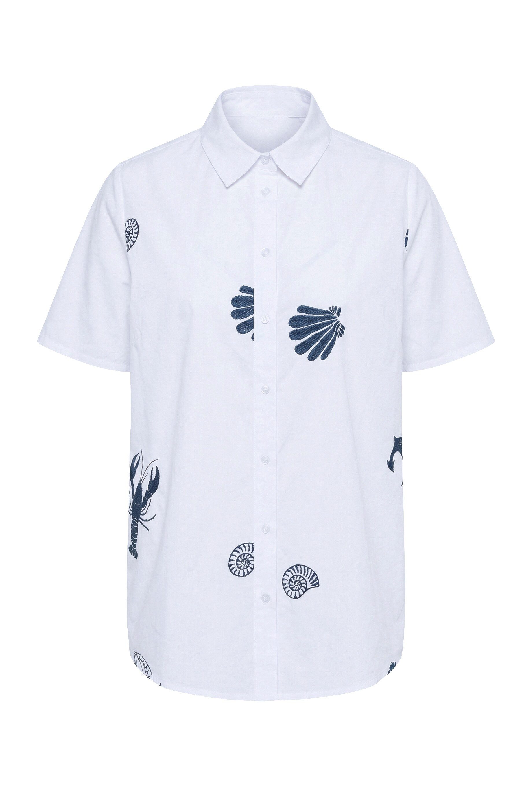 Ulla Popken Longbluse Bluse maritime Motive A-Linie Hemdkragen Halbarm