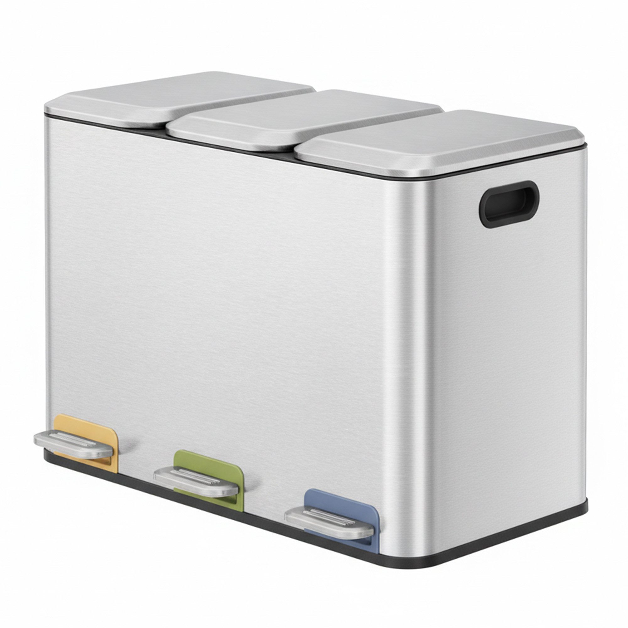 SONGMICS Mülleimer Mülleimer Küche, Fächer, Abfalleimer mit farbcodierbaren Pedalen, Mülltrennsystem, mit Deckeln und Inneneimern, Stahl, 3 x 15 L