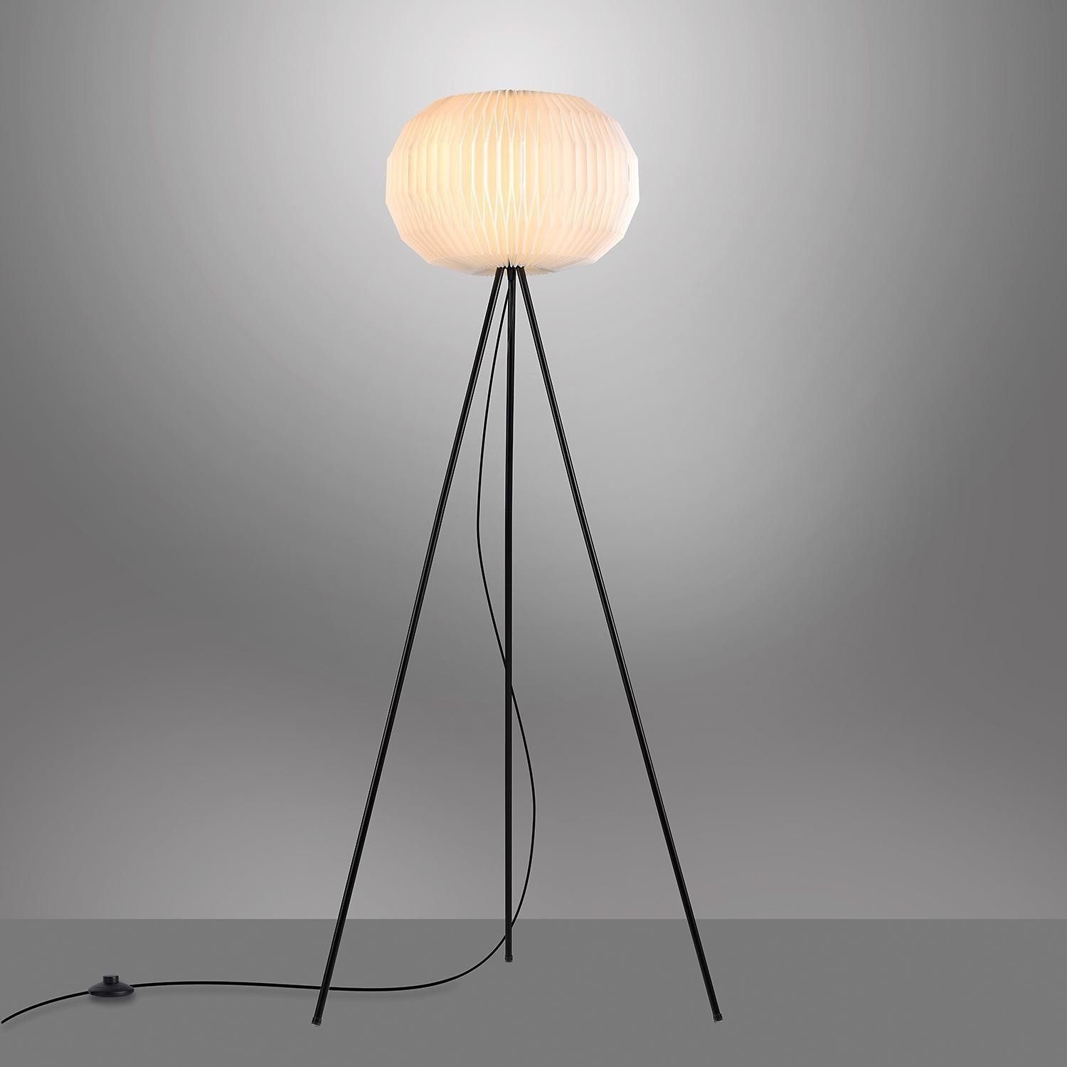 JUST LIGHT Stehlampe PAPEL, 1-flammig, Schwarz, Weiß, Metall, ohne Leuchtmittel, Lampenschirm aus Kunststoff, Ø 45 x H 150 cm