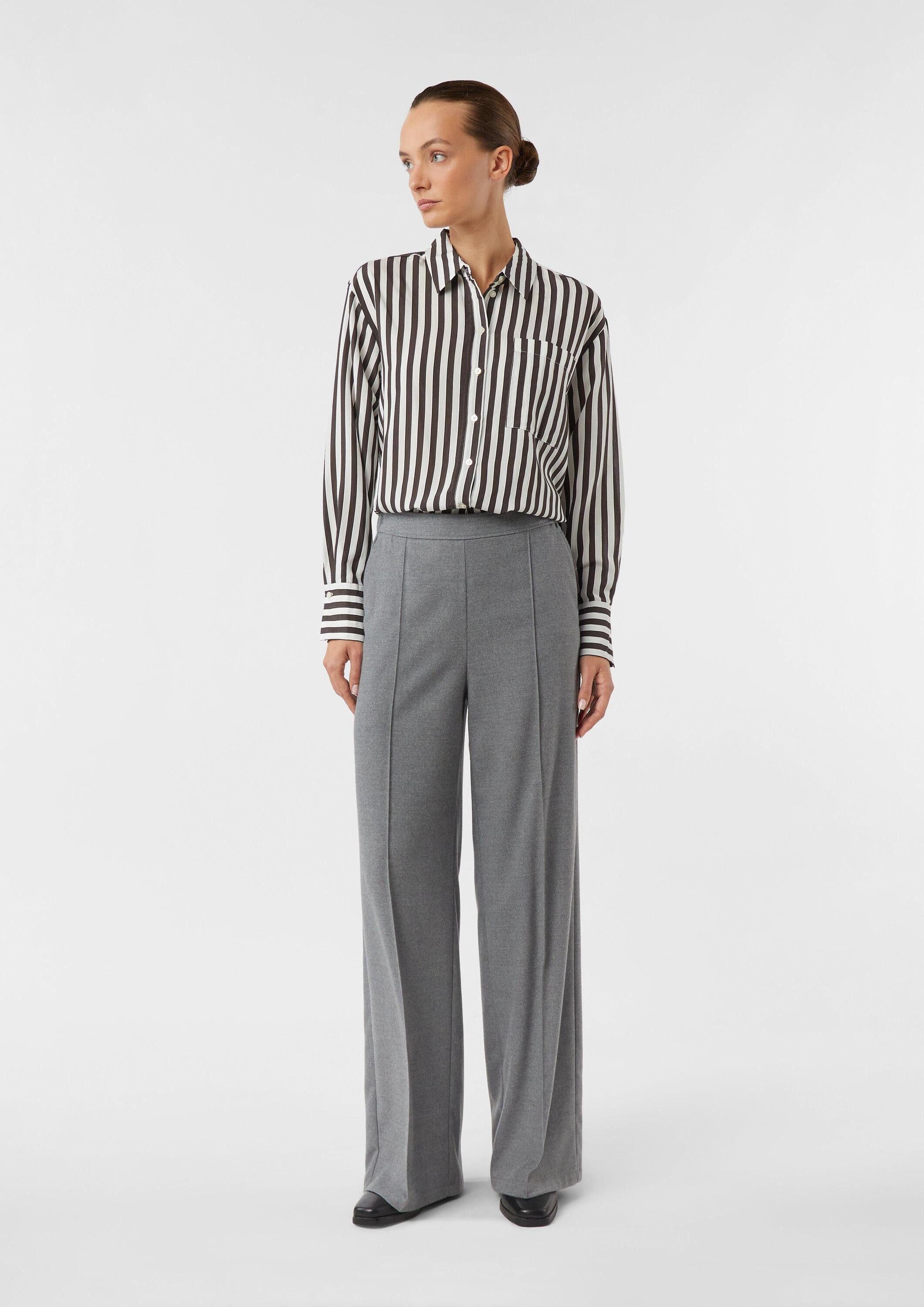 comma Chinos Hose Marlenehose aus weichem Flanell mit Elastikbund