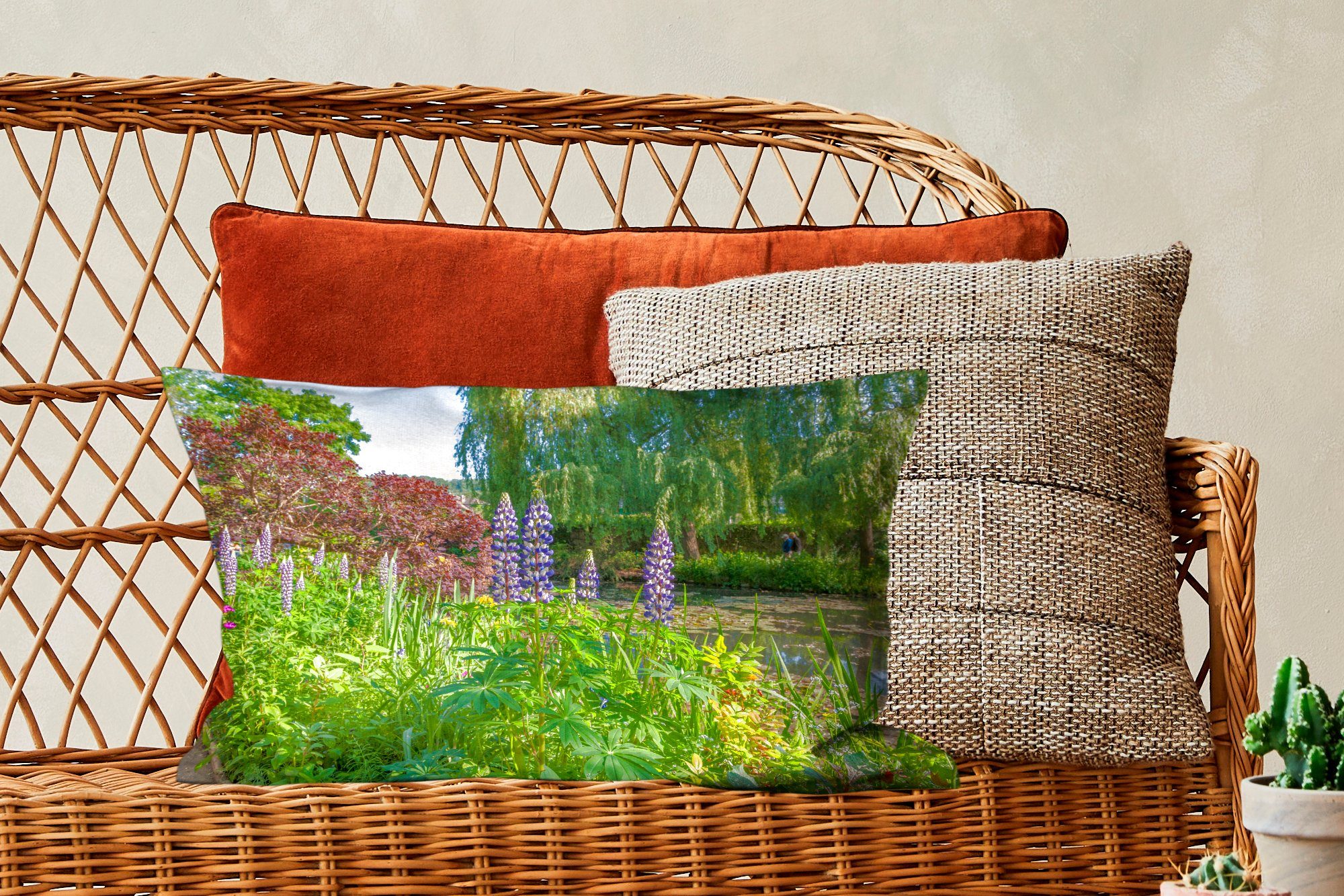 von Wohzimmer Füllung, Monet Farben Garten Europa, bunten mit MuchoWow Schlafzimmer Garten Dekokissen mit Dekokissen im Zierkissen, in Dekoration, französischen