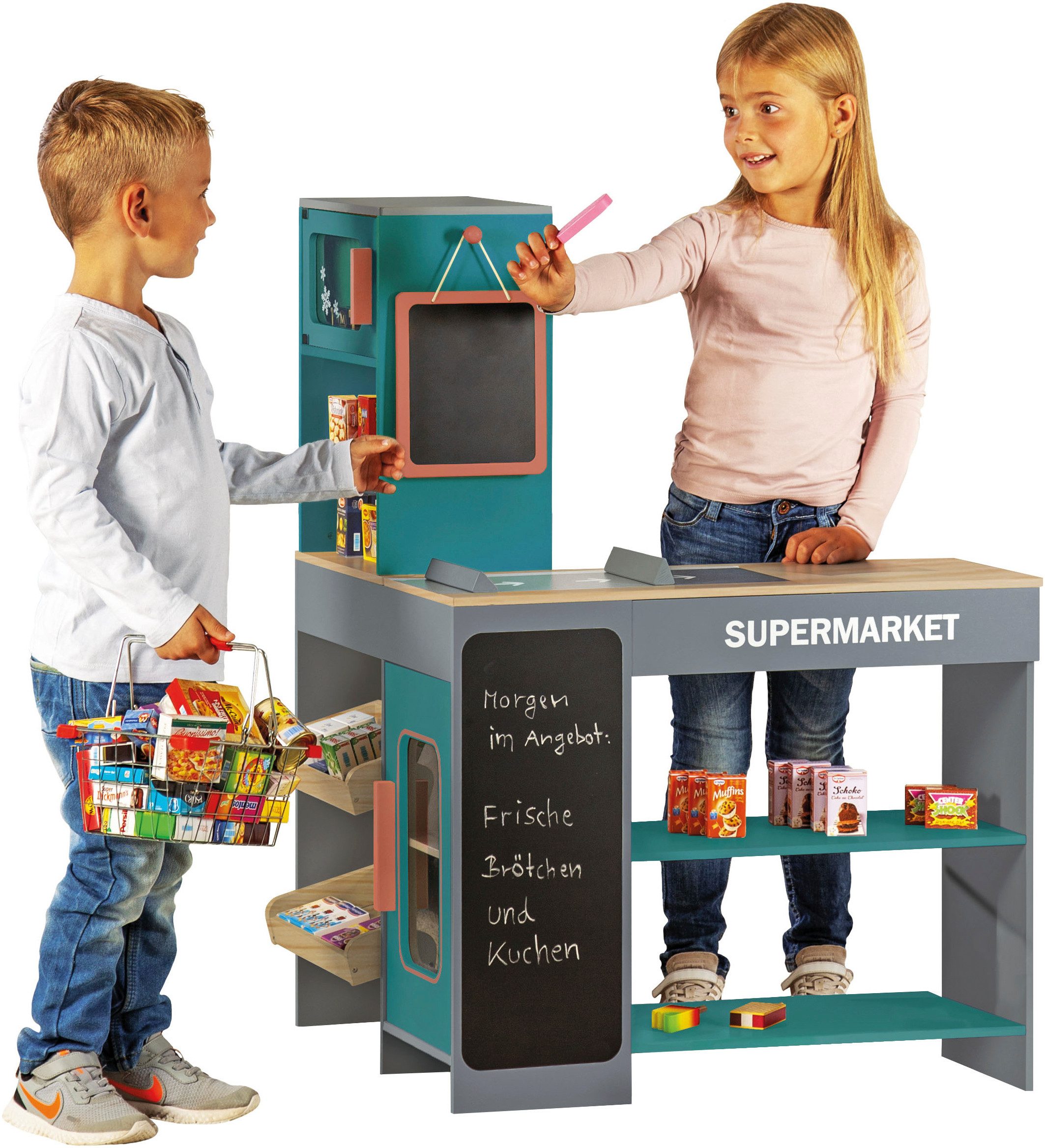 Tanner Kaufladen Moderner Supermarkt, inkl 40 Kaufladenminiaturen; aus Holz