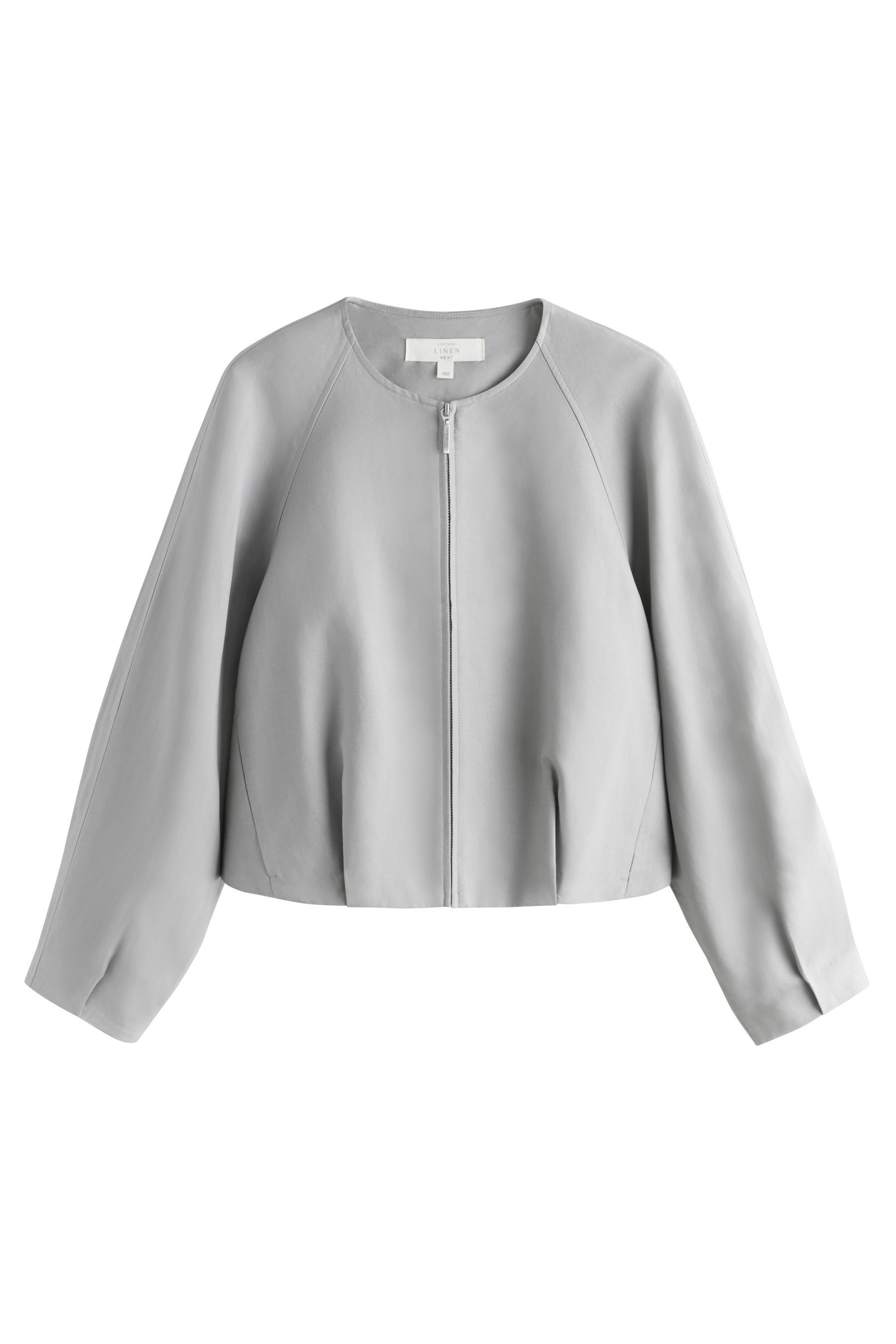 Next Bomberjacke Kragenlose Bomberjacke mit Leinenanteil (1-St)