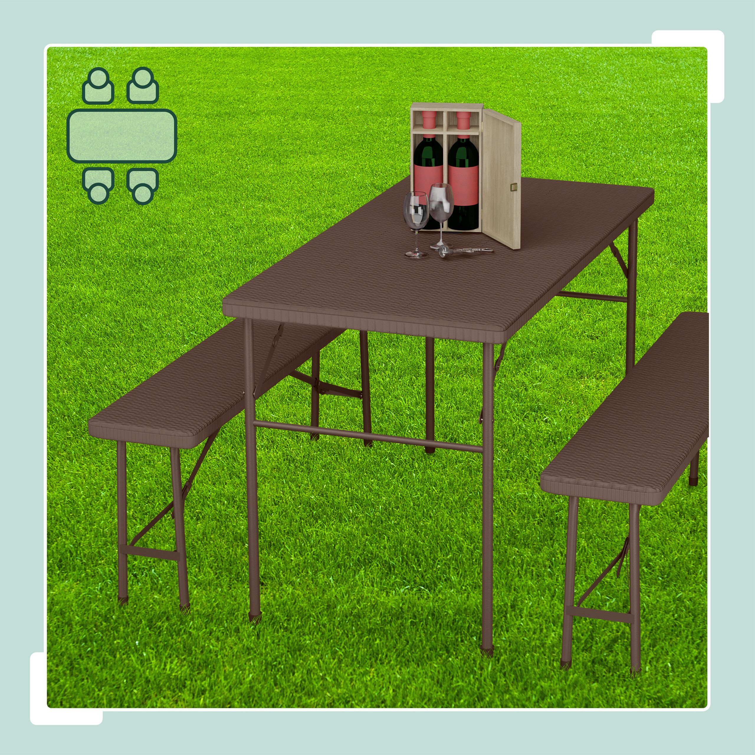 relaxdays Bierzeltgarnitur 3-tlg. Bierzeltgarnitur klappbar, (3-teiliges Set, 3-tlg., 1 Tisch, 2 Bänke), braun