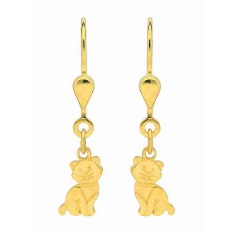 Adelia´s Paar Ohrhänger 333 Gold Ohrringe Ohrhänger Katze, Goldschmuck für Damen