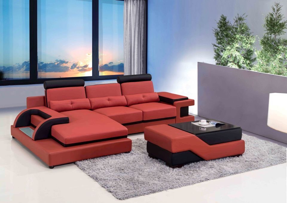 JVmoebel Ecksofa Luxus schwarz-rotes L-Form Sofa LED Beleuchtung Modern Neu, Made in Europe