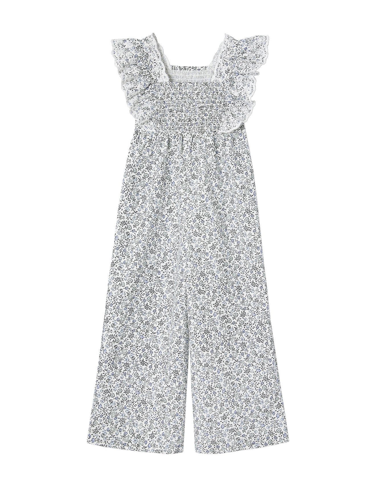 vertbaudet Jumpsuit Festlicher Mädchen Jumpsuit mit Blumenprint und Lochstickerei