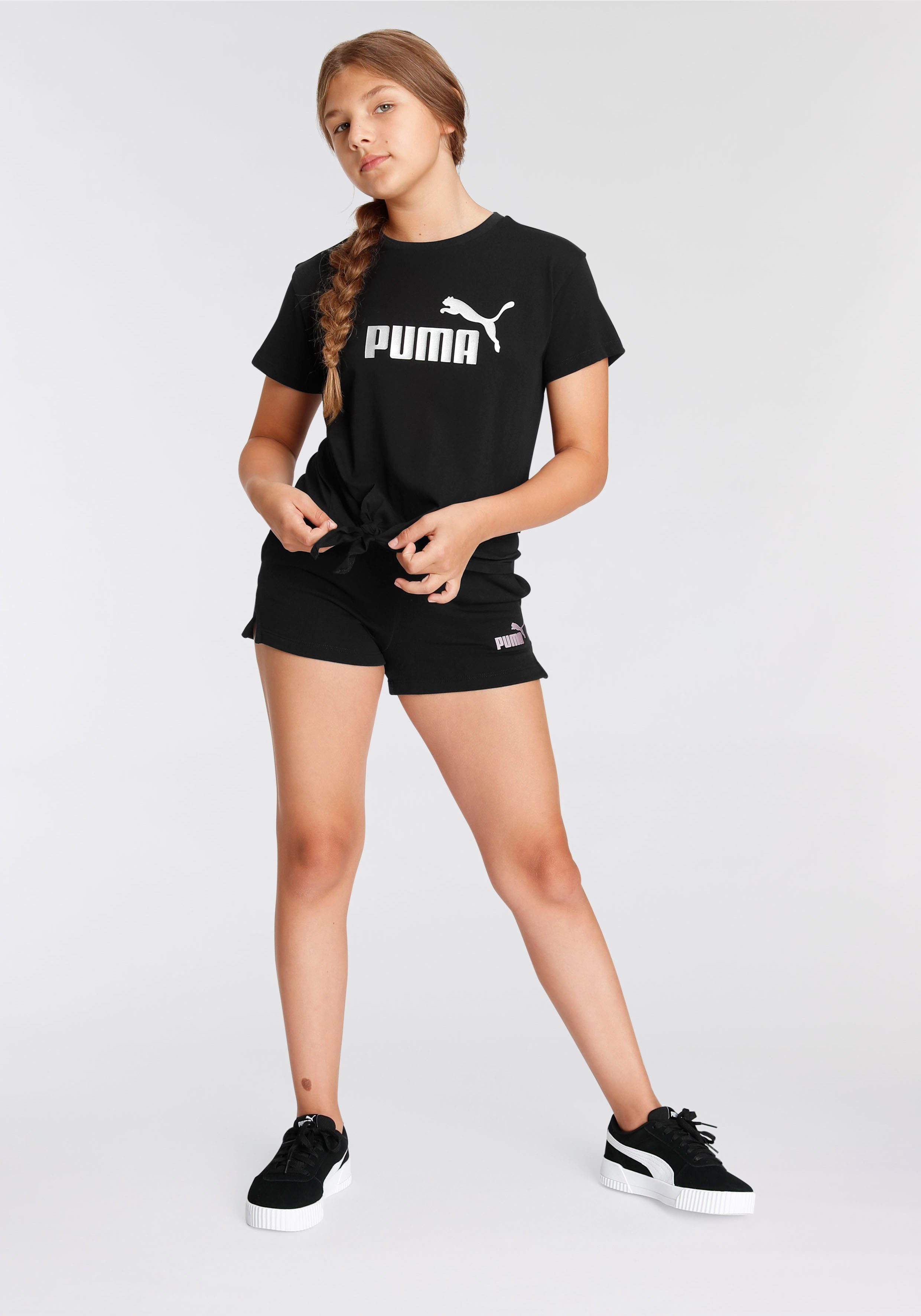 PUMA T-Shirt ESS+ Logo Knotted - schwarz Tee für Kinder