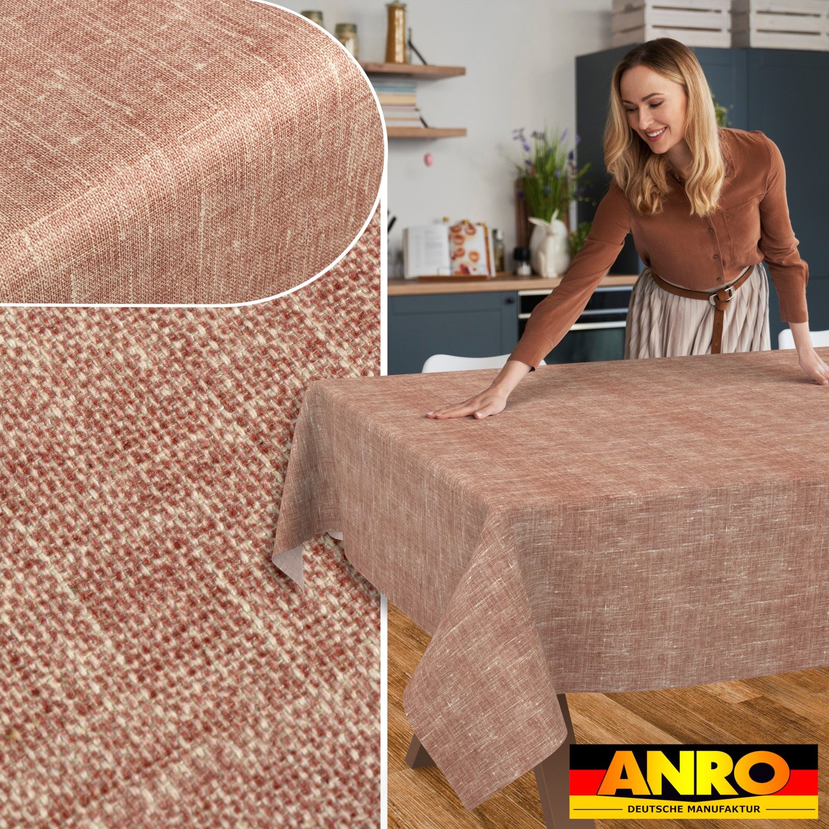 ANRO Tischdecke Alica Leinen Melliert Tischwäsche (Einzelstück 1-tlg), wasserabweisend Melliert Vintage Rot 100x140cm – Bild 5 von 5