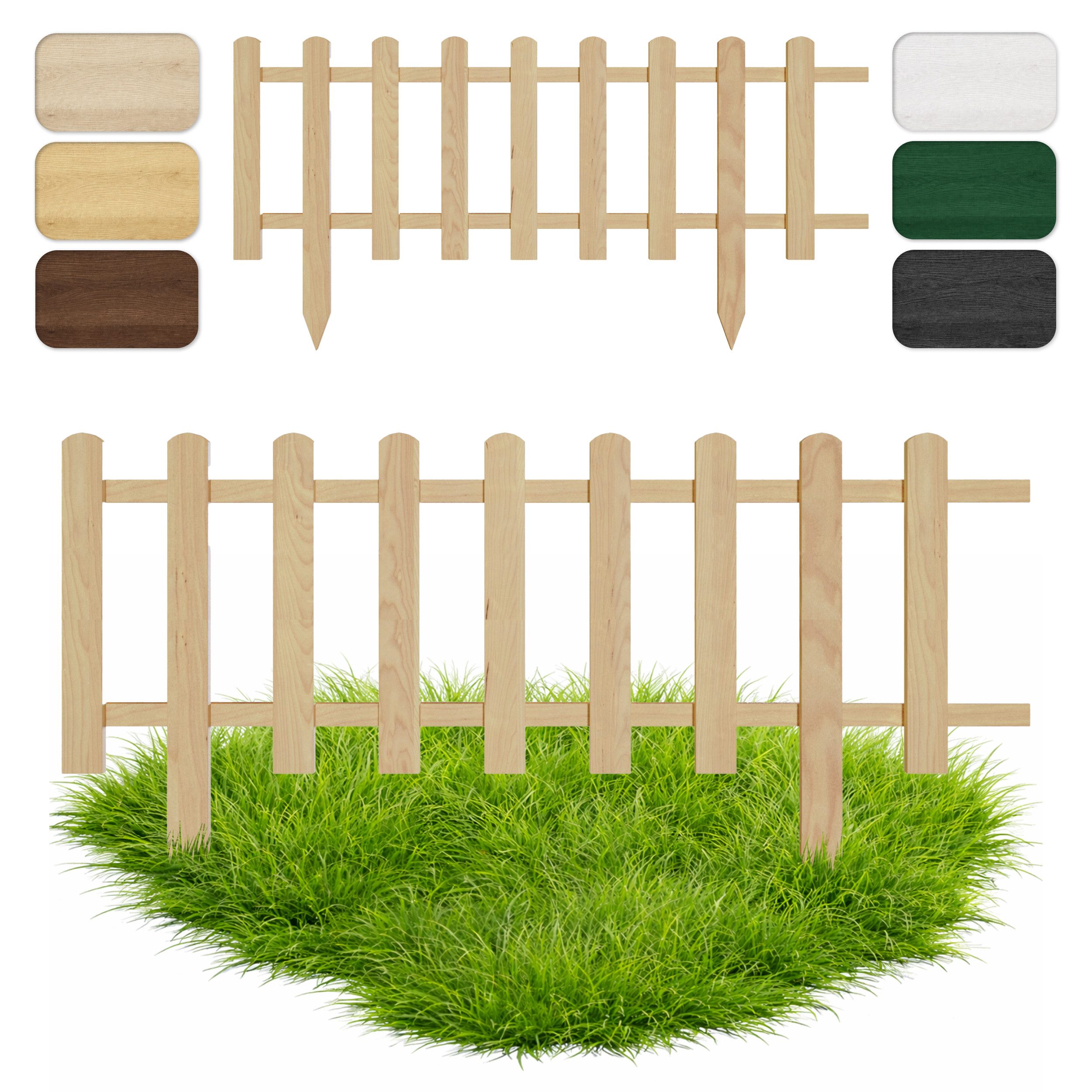 Floranica Zierzaun Vorgartenzaun, Beeteinfassung, Beetumrandung, Steckzaun Zierzaun, (20 x 100 cm, 1-St., Natur), Gartenzaun aus Holz für Wege Beeten, Dekozaun Lattenzaun