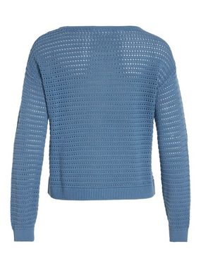 Vila Strickpullover Legerer Strickpullover Transparent Feinstrick Sweater 6924 in Blau-3