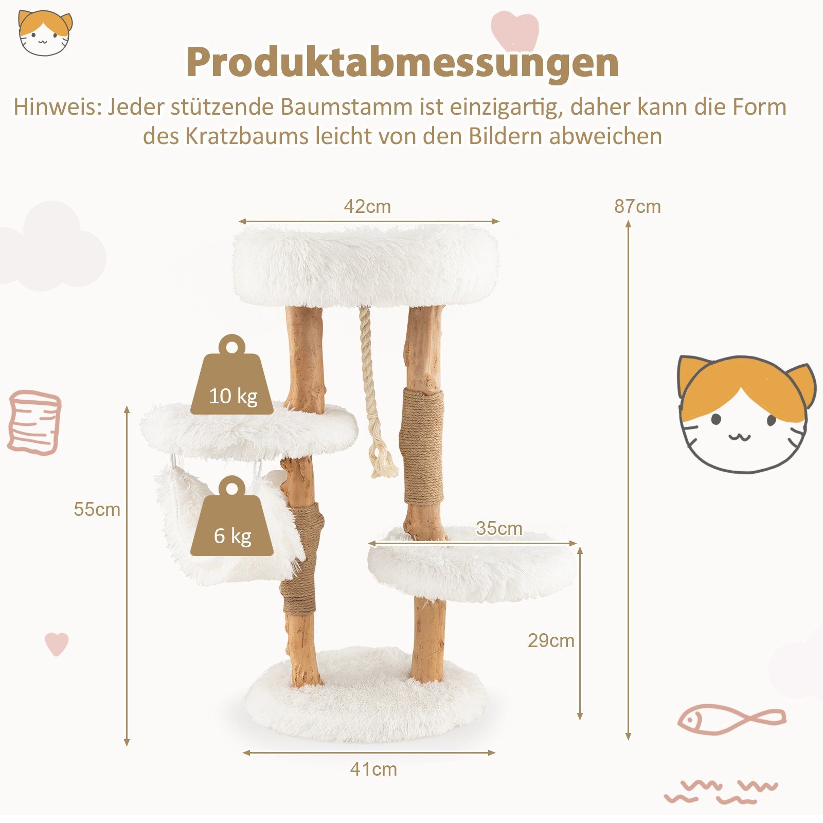COSTWAY Kratzbaum Katzenbaum, aus Massivholz, mit Sisalseil