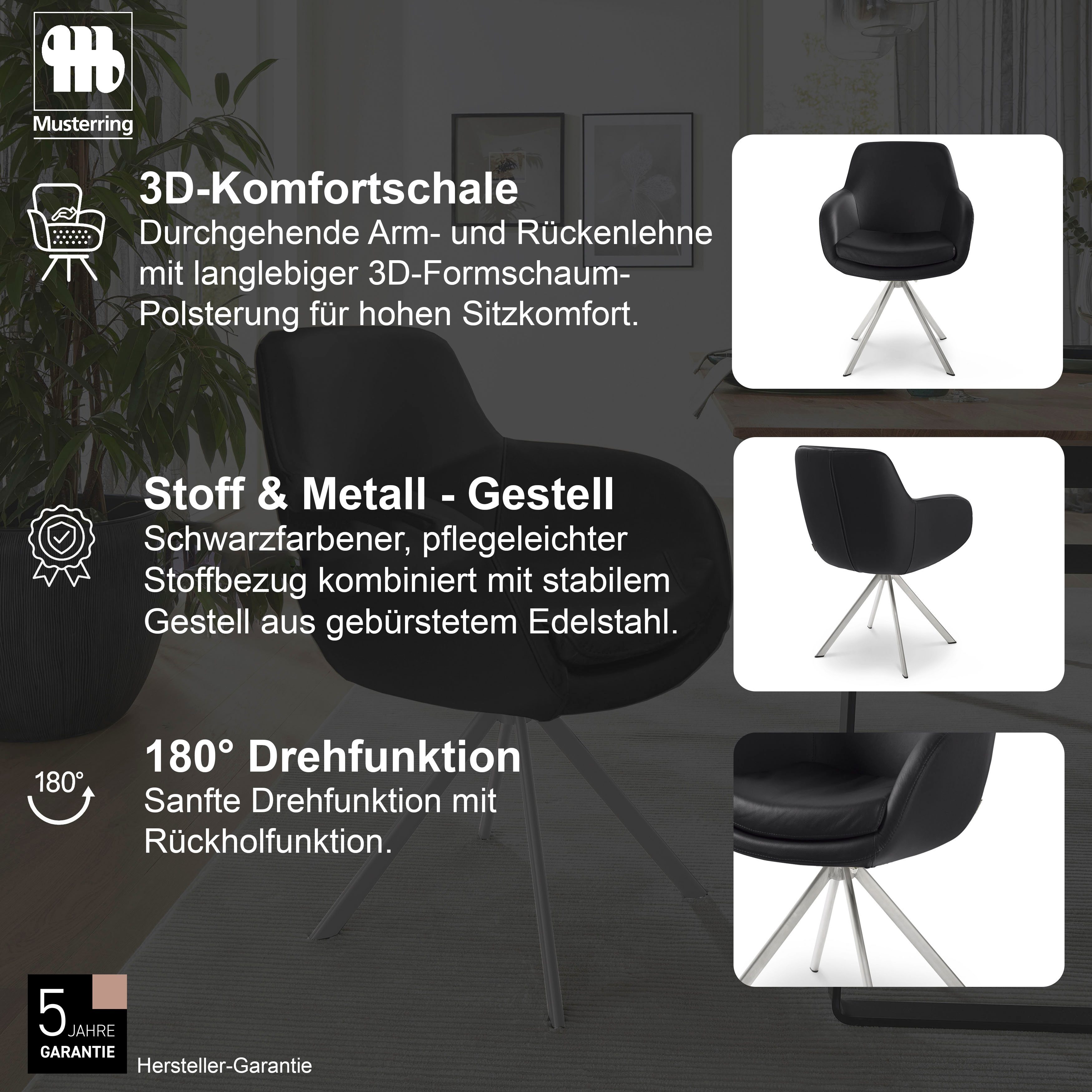 Musterring Esszimmerstuhl Tavia (Set, 2 St), Stativgestell Edelstahl, wahlweise mit Drehfunktion, diverse Farben