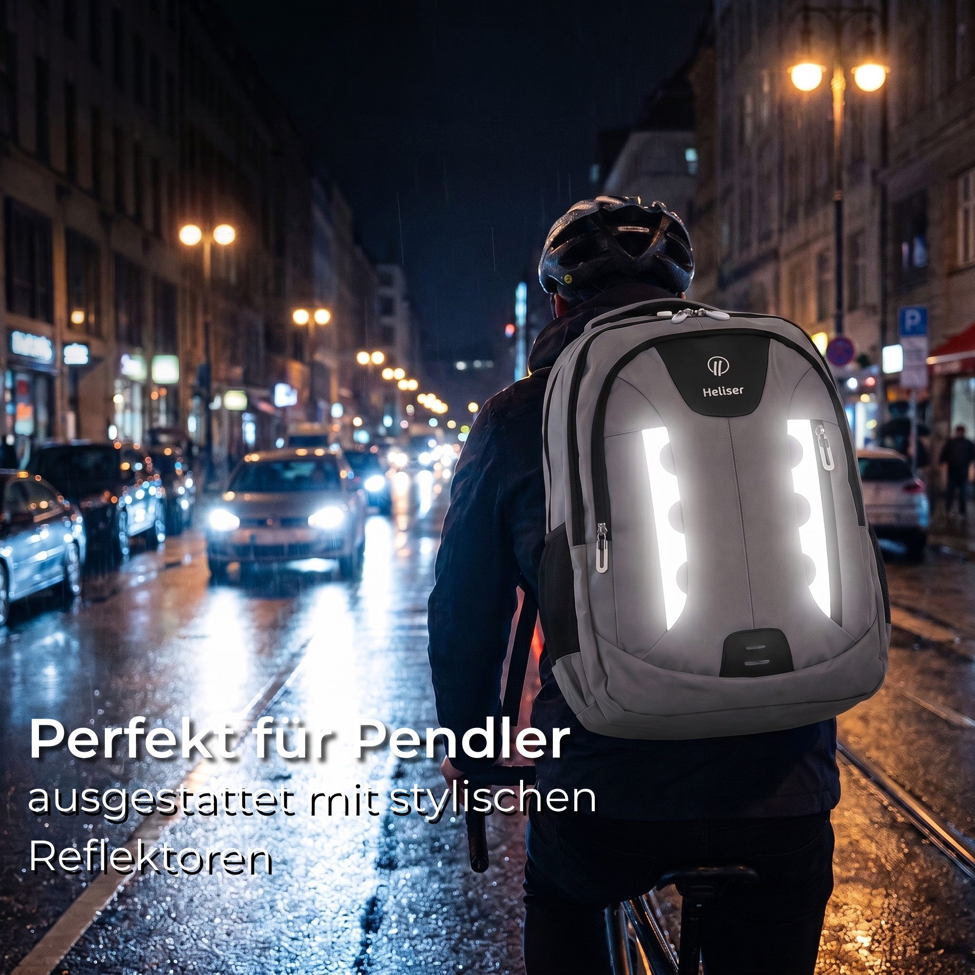 HELLSER Laptoprucksack & Schulrucksack NOVA Unisex mit USB-Ladeanschluss & Laptopfach 16 Zoll, Wasserabweisend, Reiserucksack Handgepäck, Reflektoren, Ergonomisch