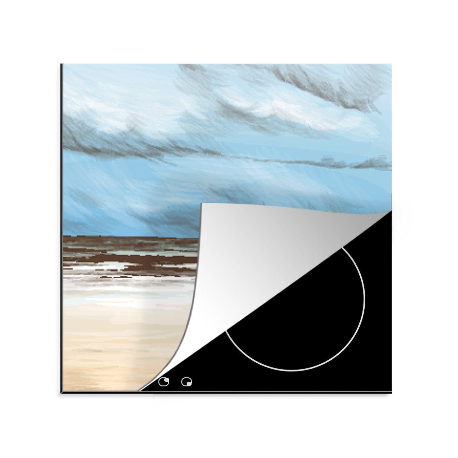 cm, MuchoWow Meer (1 Arbeitsplatte 78x78 Strand Ceranfeldabdeckung, küche Herdblende-/Abdeckplatte - Himmel, für Vinyl, - tlg),