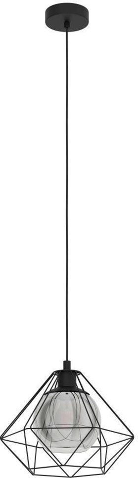 EGLO Hängeleuchte VERNHAM Pendellampe, Stahl und Glas, E27, IP20, Esszimmerlampe, Lampe, ohne Leuchtmittel, Pendelleuchte, Wohnzimmerlampe, H110 x Ø32,50 cm, schwarz, 1X40W exkl.