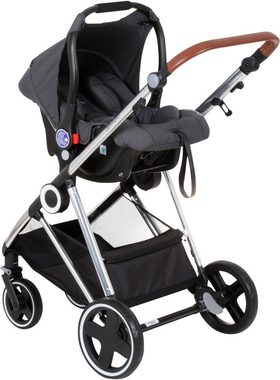 BabyGo Kombi-Kinderwagen Halime 3in1, Grey Black, inklusive Babywanne, Babyschale, Regenhaube & Wickeltasche