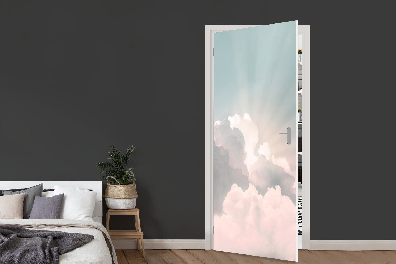 Tür, Sonne - - cm bedruckt, MuchoWow (1 Türtapete Natur, - Türaufkleber, 75x205 Matt, St), Fototapete Himmel für Wolken