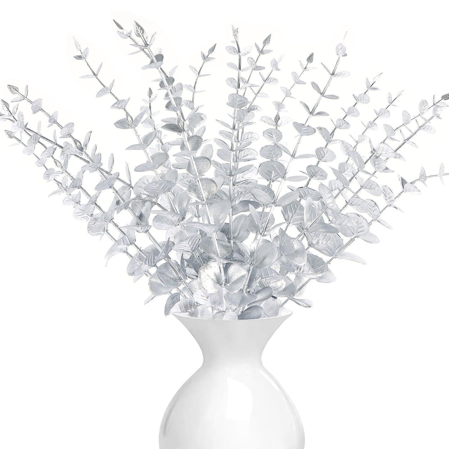 Kunstzweig Künstliche Eukalyptus Zweige 20 Stück Silber, LuxusKollektion, Höhe 38 cm