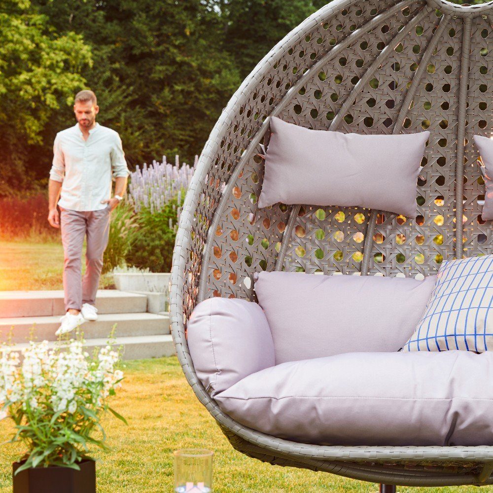 HOME DELUXE Hängesessel Polyrattan Hängesessel TWIN (inkl. Gestell, Korb, Sitzauflage, Montagezubehör, 4-St., Komplettset), Hängestuhl