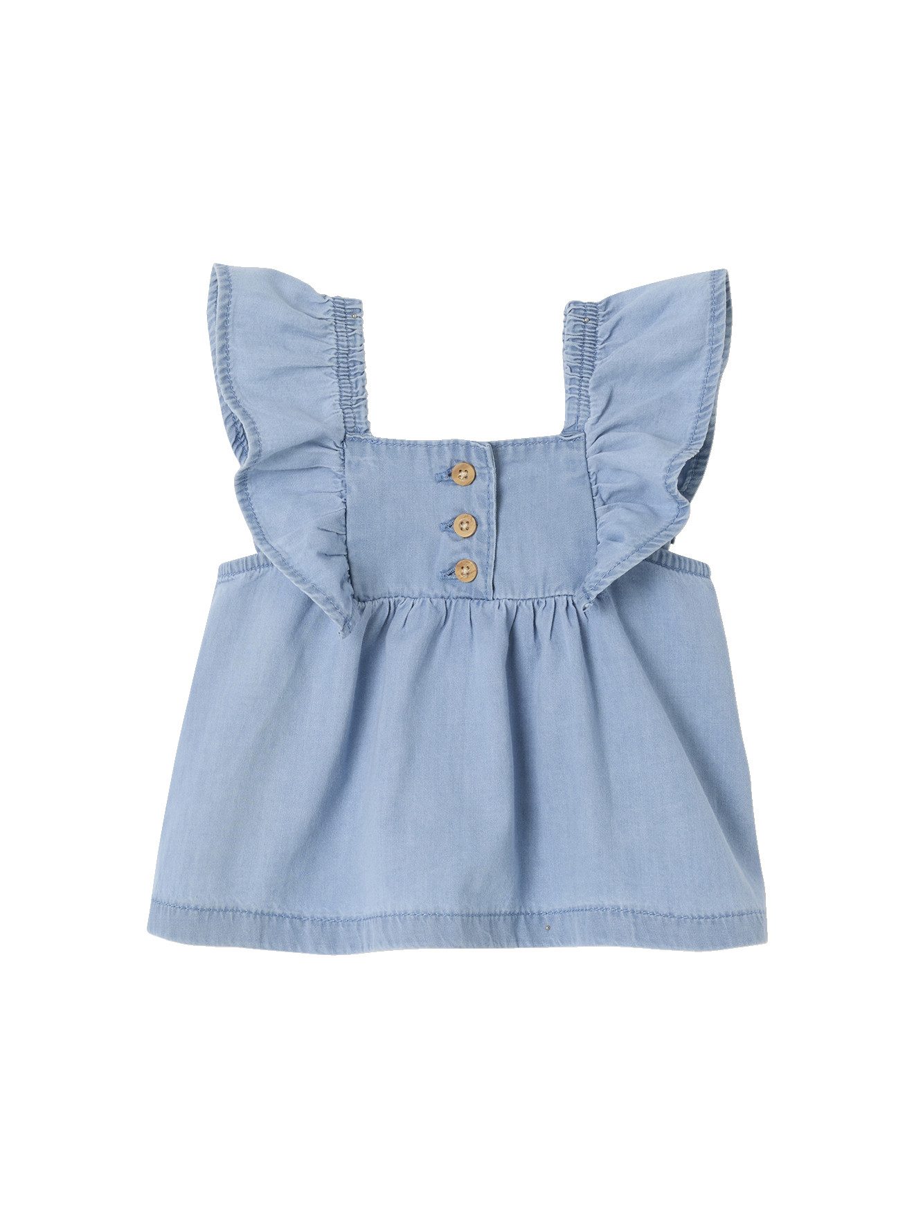 vertbaudet Kurzarmbluse Mädchen Baby Jeansbluse mit Flügelärmeln