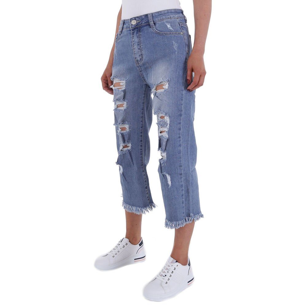 Destroyed-Look Blau Elegant Bootcut-Jeans in Stretch Jeans Bootcut Ital-Design Damen