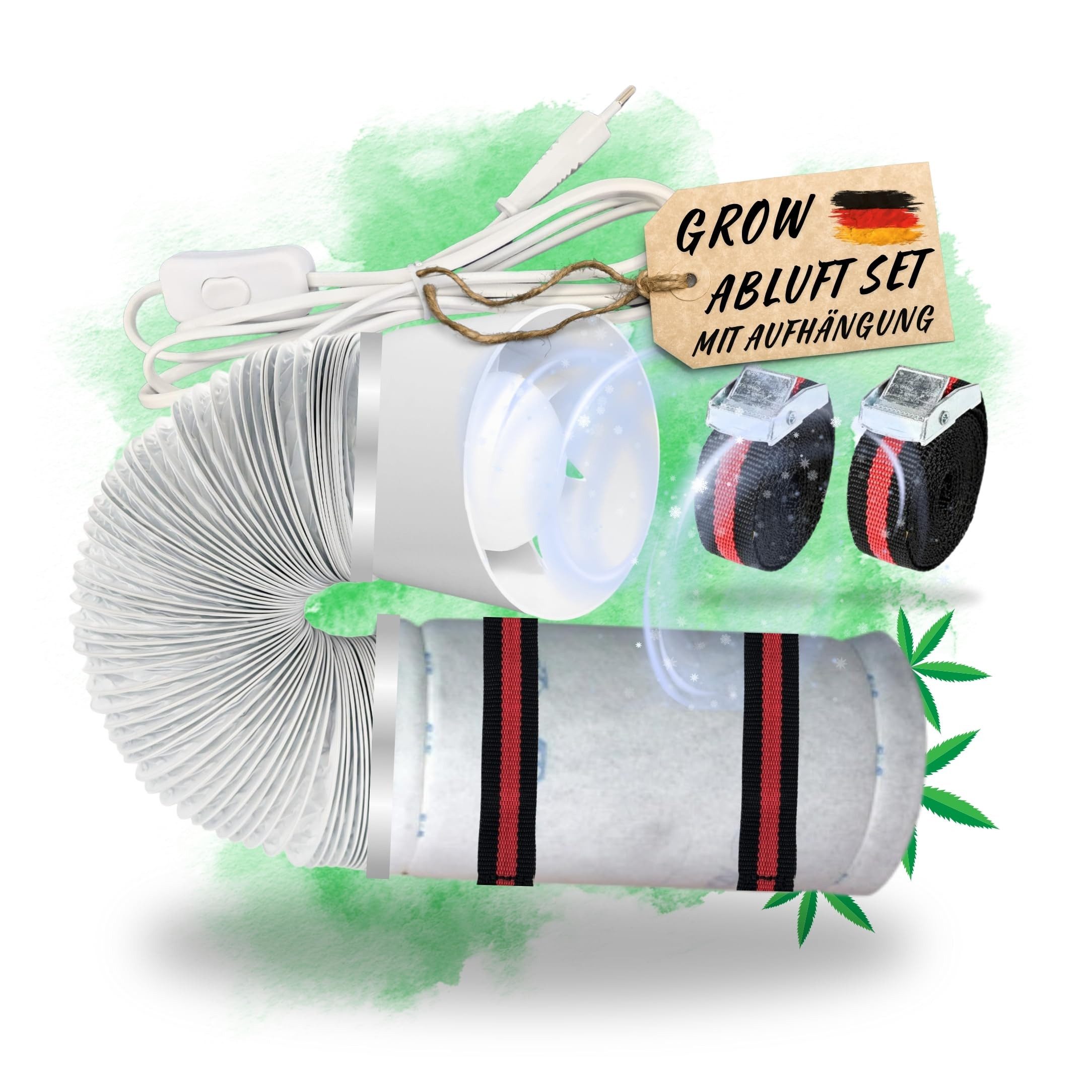 TronicXL Radialventilator Grow Abluft Set leise mit Aktivkohlefilter Belüftung für Growbox Fan, kompatibel mit Spiderfarmer Jung Homebox Vivosun Belüftungsset