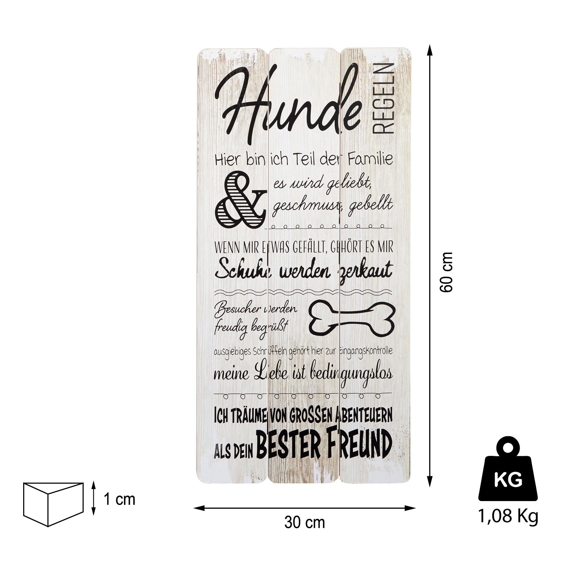 CEPEWA Kunstdruck Plankenschild Wandbild Hund Haustierregeln, Hunderegeln günstig online kaufen