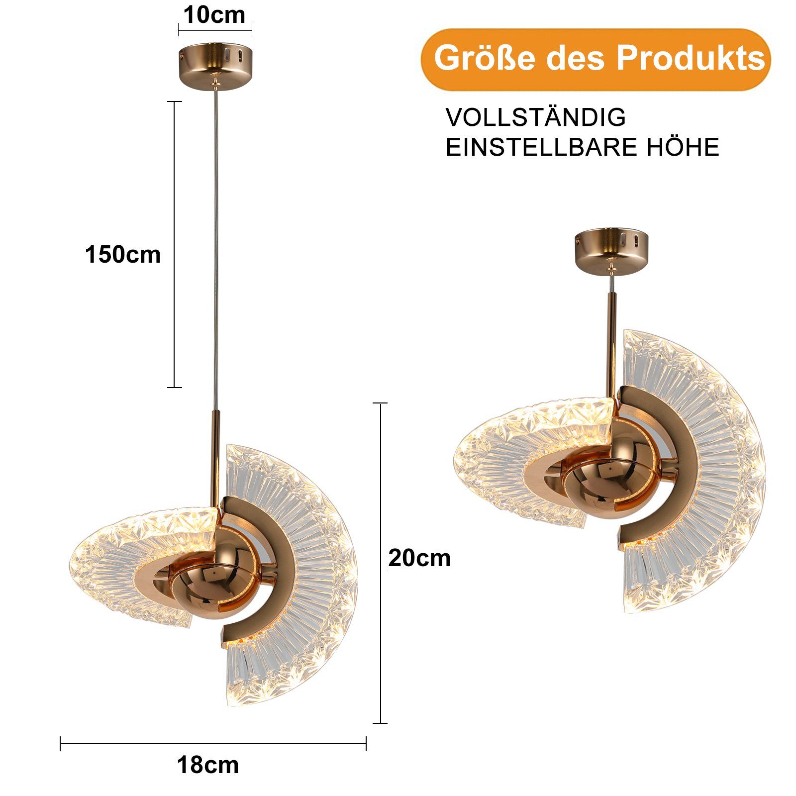 Esszimmer, Moderne, LED Sunicol Wohnzimmer, Pendelleuchte Warmesweiß Schlafzimmer,Kücheninsel mit Hängelampe Kristall-Pendelleuchte für LED-Deckenleuchte, Stabaufhängung,4W