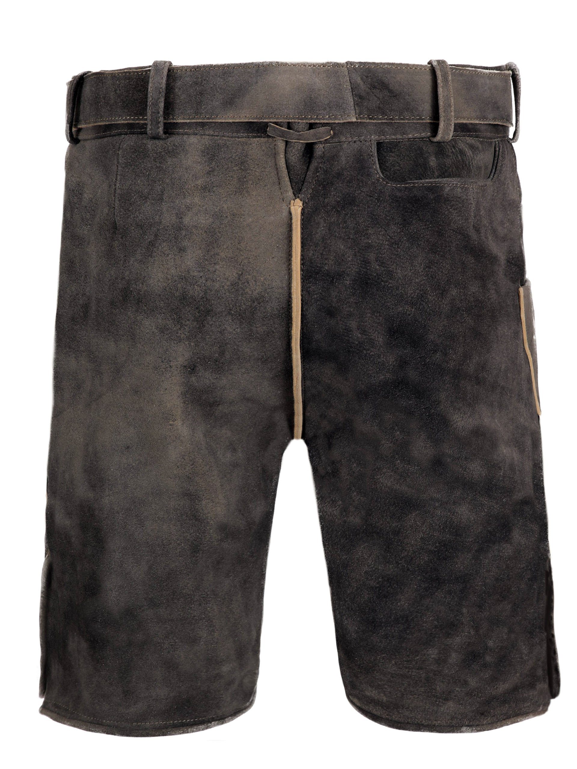 FUCHS Trachtenlederhose Lederhose kurz inkl. Gürtel (2-tlg) stein Wolfgang