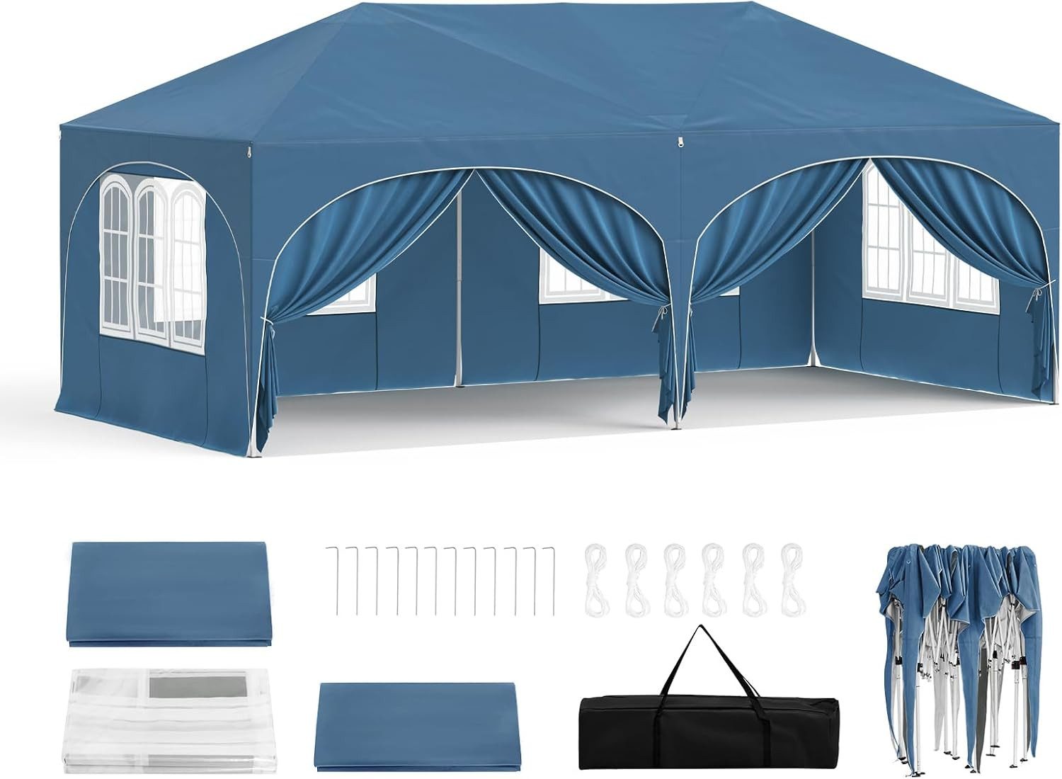 Woltu Pavillon, mit 2 Seitenteilen, 3x6 m, mit 6 Seitenwänden, höhenverstellbar,mit Tragetasche
