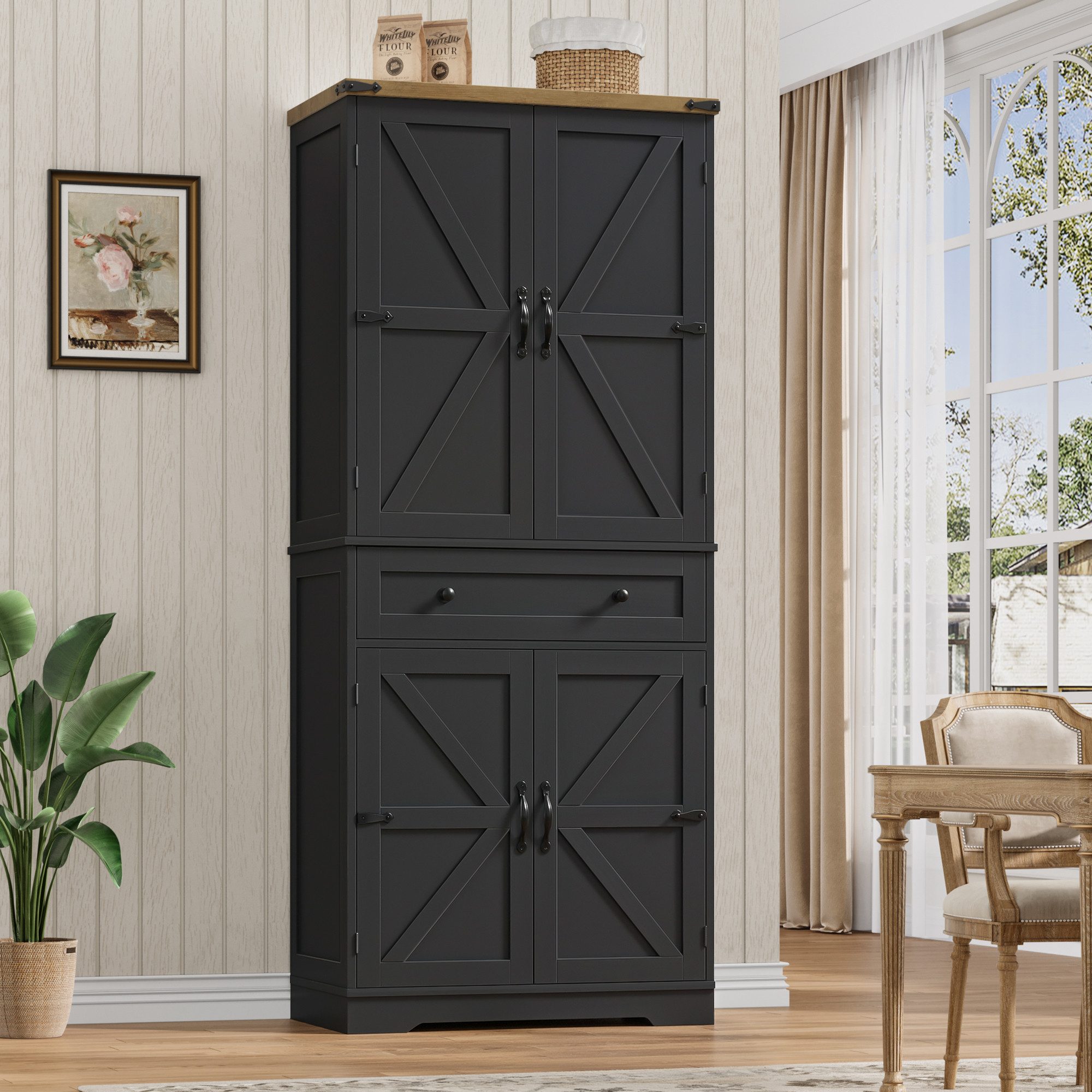 HOMECHO Küchenbuffet 180 cm Hoch Küchenschrank mit 4 Türen und Schubladen