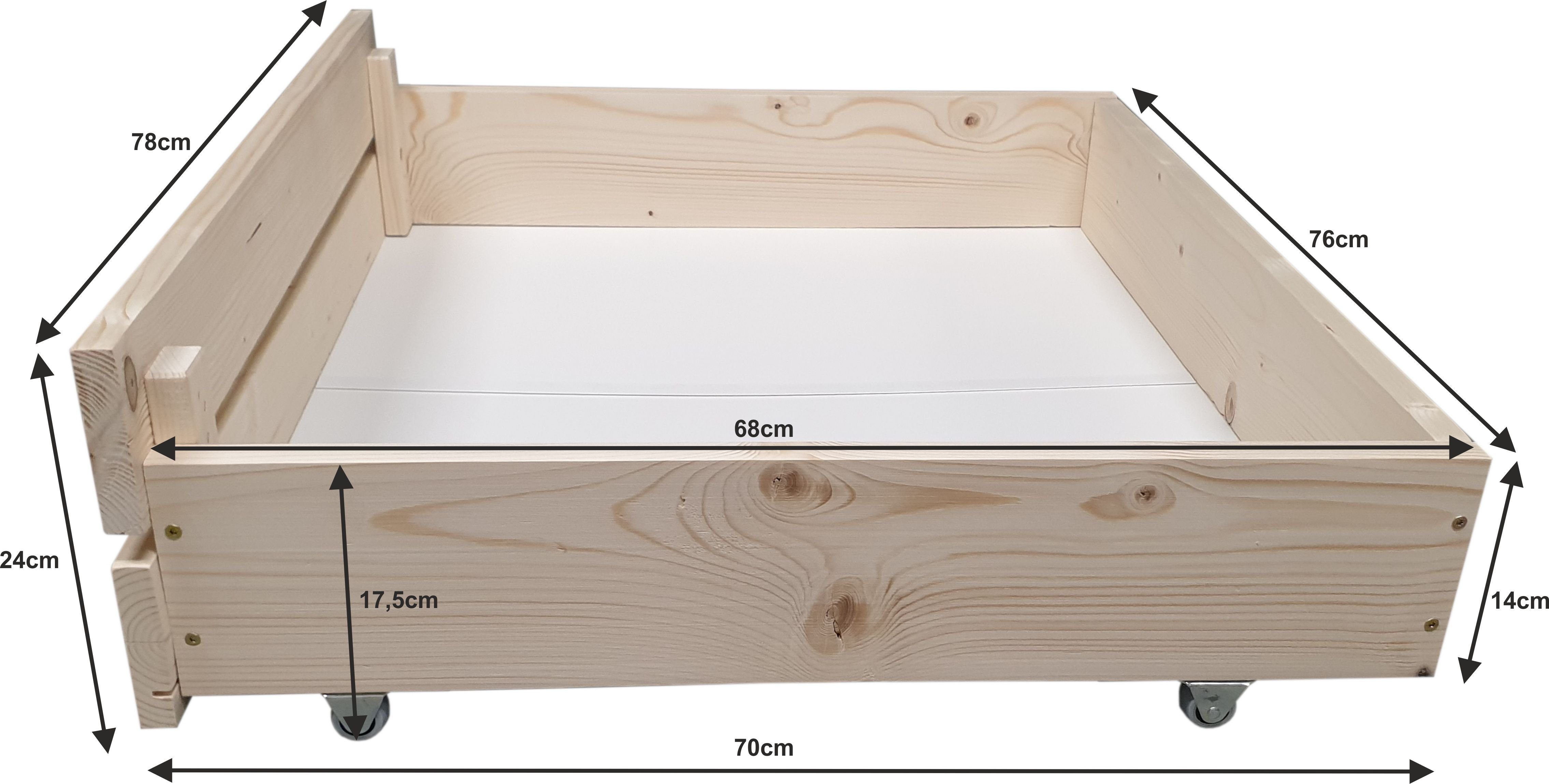 sunnypillow Palettenbett M2 aus Holz mit Kopfteil und 2 Bettkästen, 140 x 200 cm + Schubladen Natur – Bild 5 von 5