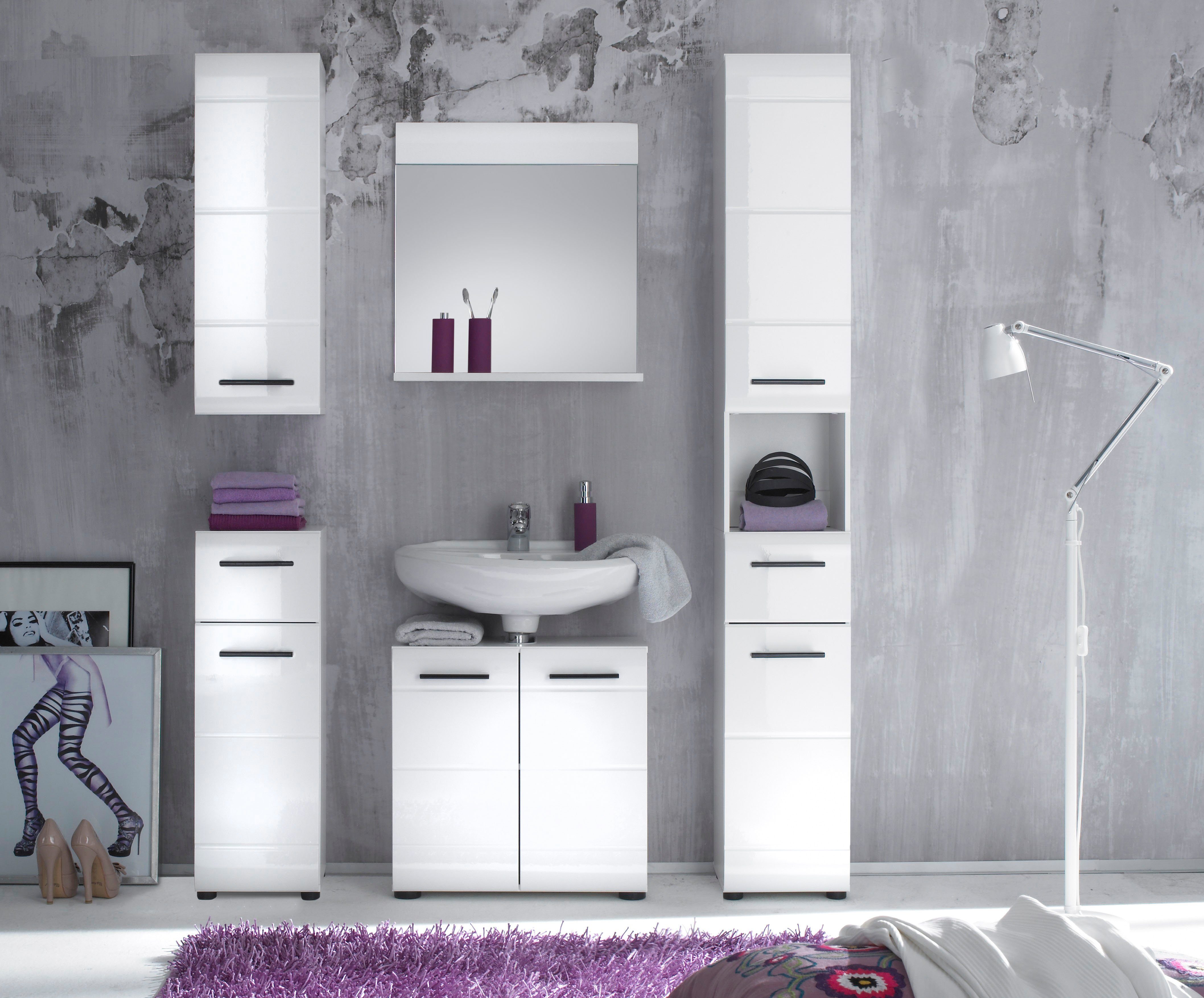 welltime Hängeschrank Sovana Badezimmerschrank mit 2 Fächern in Weiß - (B/T/H) 30/24/77 cm