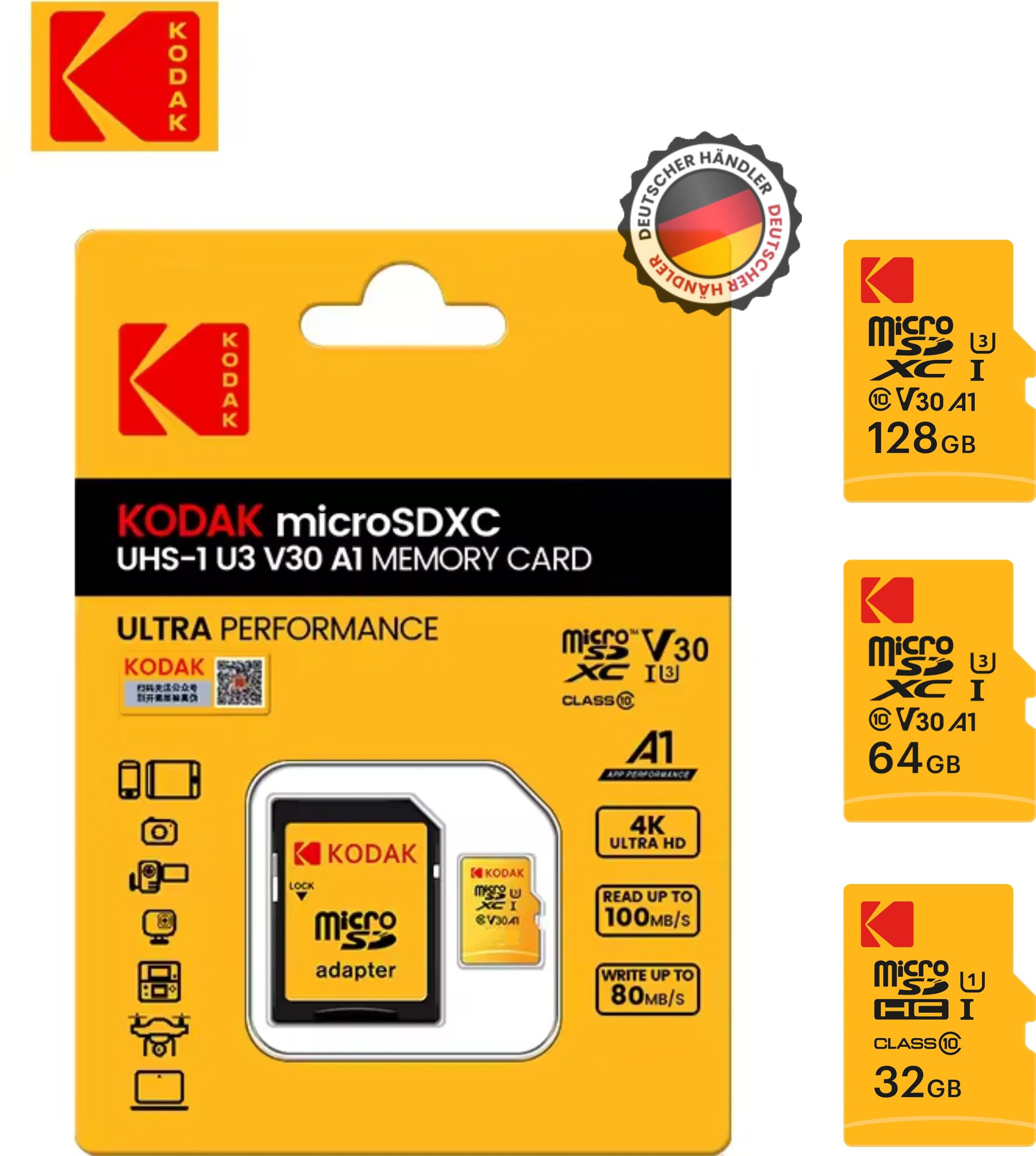 Kodak Kodak microSD Speicherkarte 128 GB (4K) Speicherkarte (128 GB MicroSD (4K) Ultra Performance GB, Class10)