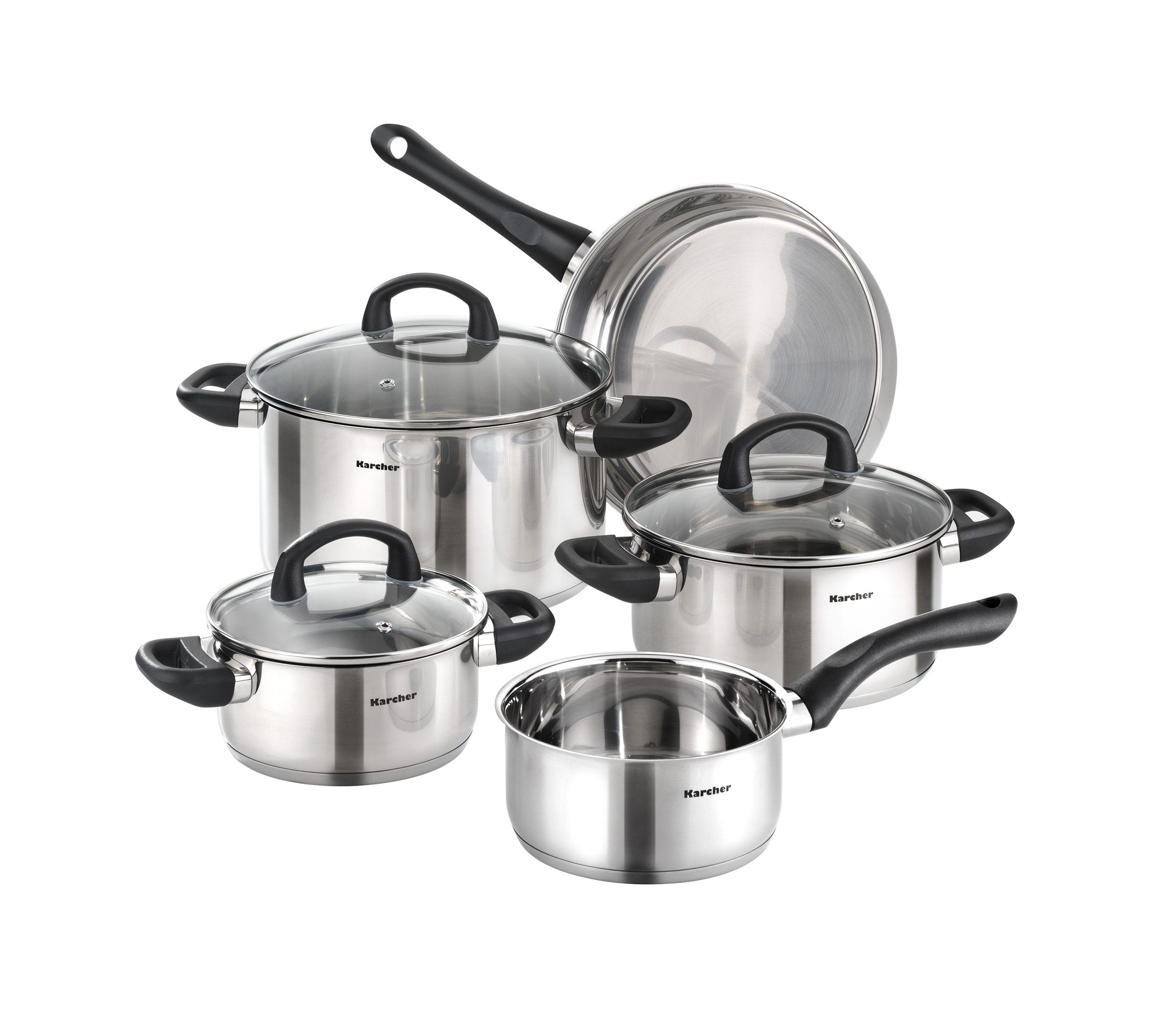 Karcher Topf-Set Mia, Edelstahl (5-tlg), inkl. 3 Glasdeckel, Kochtopfset Induktion